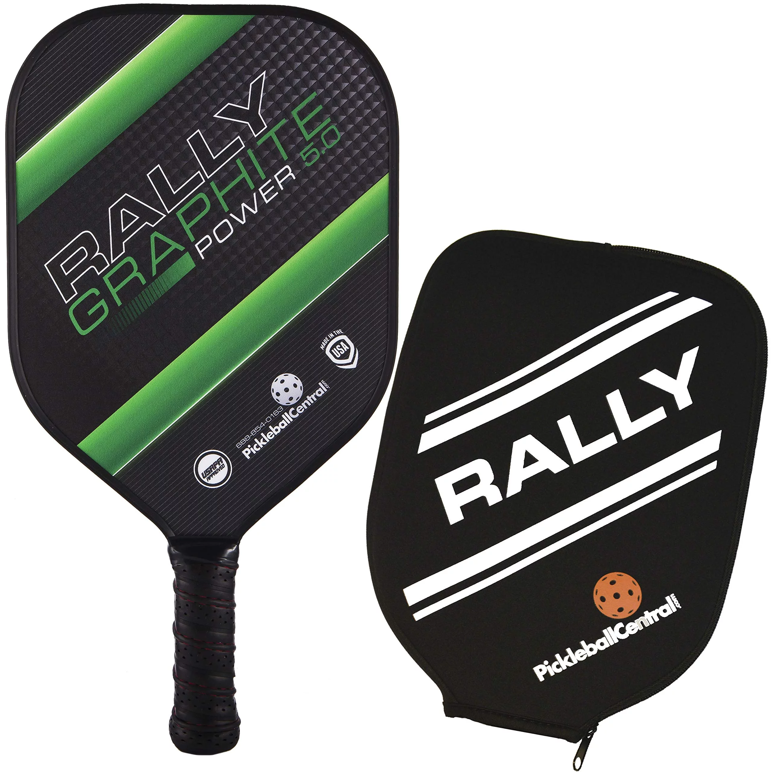 Rally Graphite Power 5.0 Pickleball Paddle | Honeycomb Core, Graphite/Polymer Hybrid Composite Face | Paddle Cover Included | Blue/Thin Grip