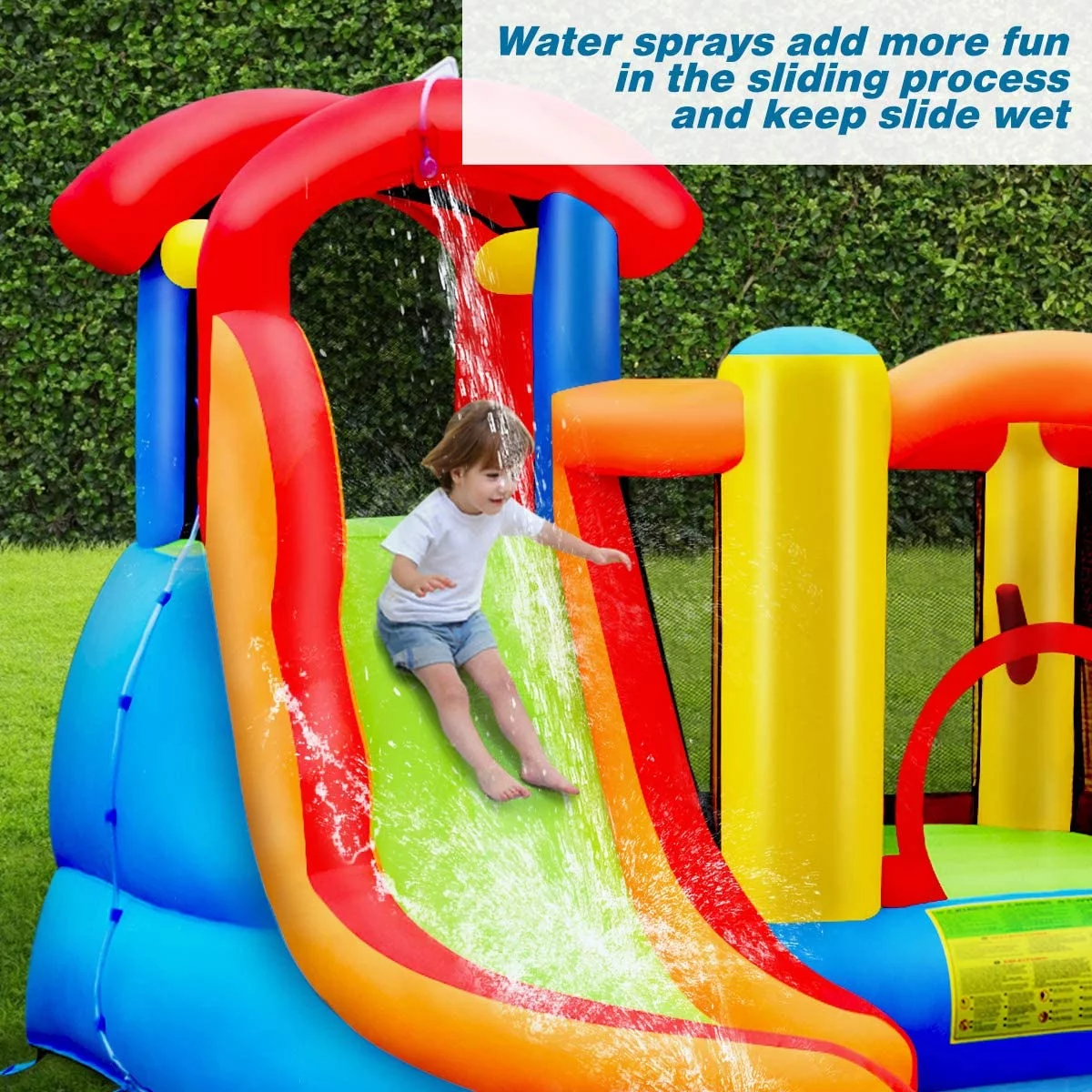 Inflatable Water Slide Bounce House, 6 in 1 Kids Water Slide Jumping Castle for Family Fun w/Splash Pool, Blow up Water Slides for Kids Toddlers Boys Girls Backyard