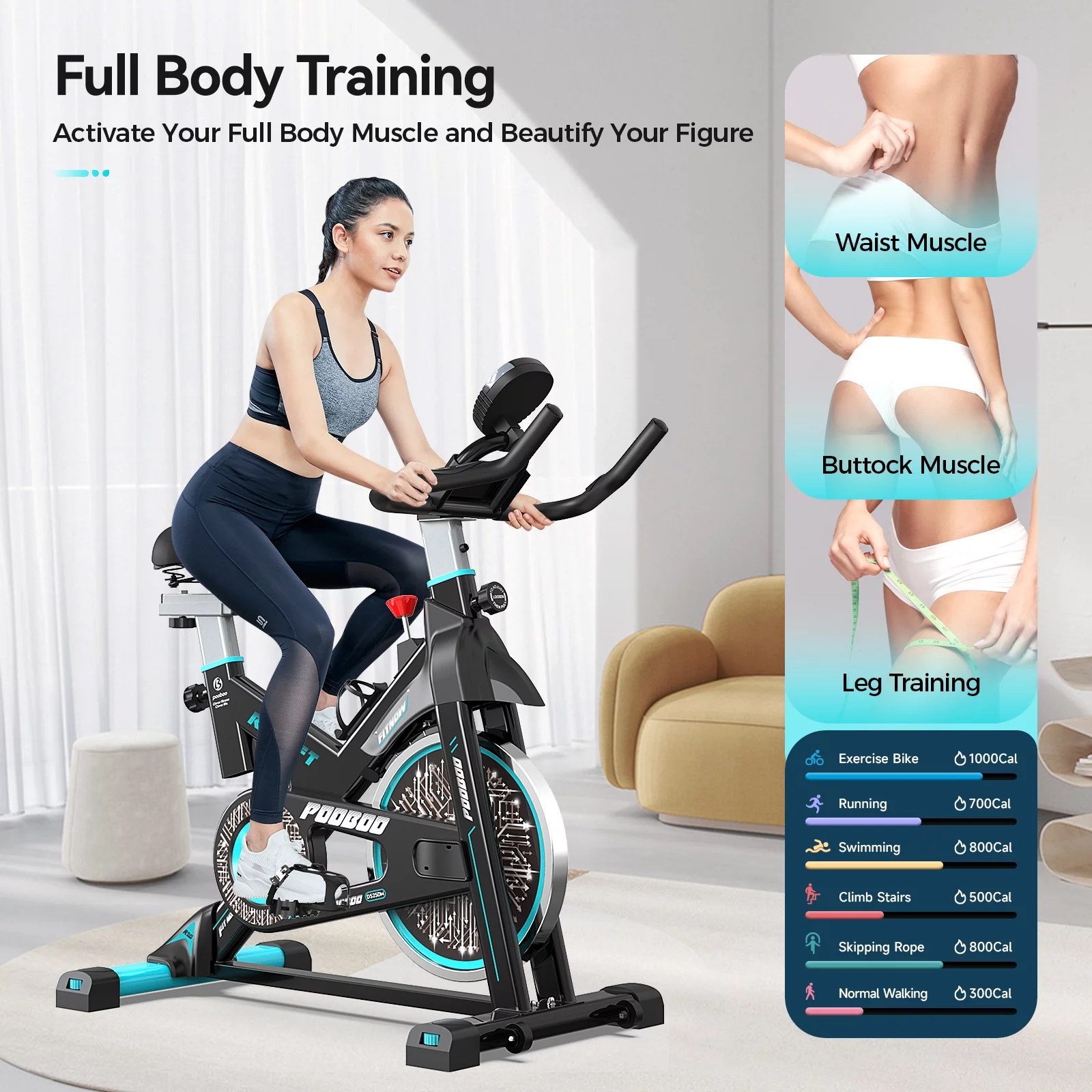 POOBOO Exercise Bike Stationary Cycling Bike Bicycle Magnetic Resistance Fitness Cycle Cardio Sport Upright Cycling Quiet Workout Max Weight 350 Lbs