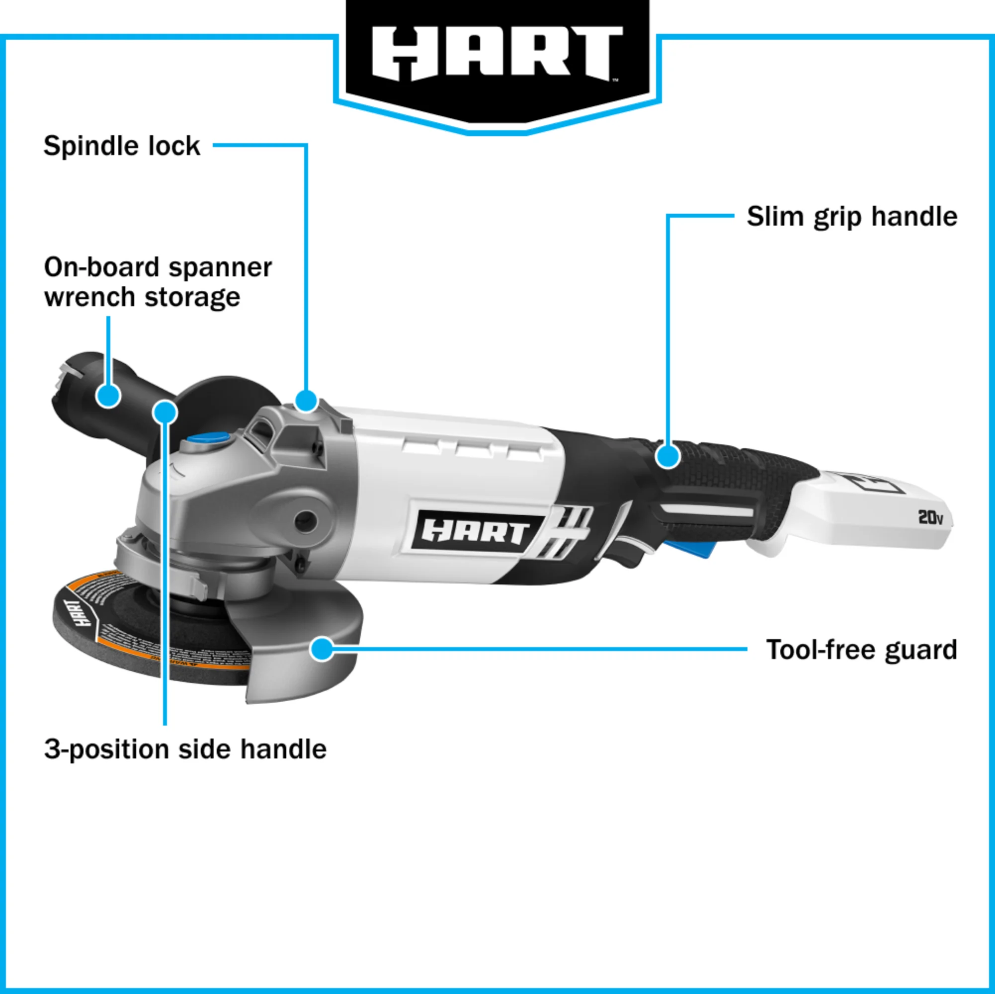 HART 20-Volt Cordless 4 1/2-inch Angle Grinder Kit (1) 20-Volt 4.0Ah Lithium-Ion Battery