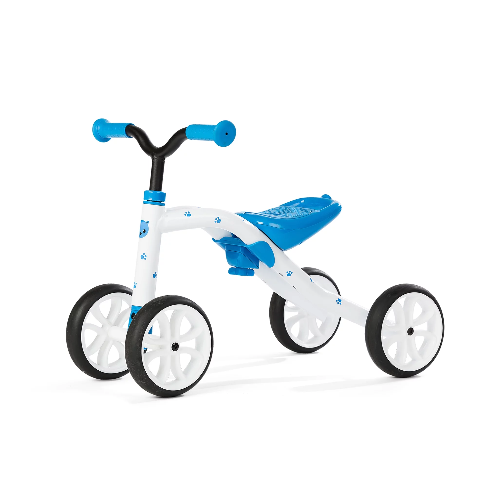 Chillafish Quadie 4-wheel grow-with-me ride-on with adjustable seat height, for boys and girls 1-3 year, silent non-marking wheels, Blue