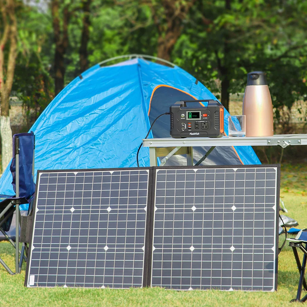 200W Portable Power Station, 40800mAh Solar Generator with 50W 18V Portable Solar Panel, Flashfish Foldable Solar Charger with 5V USB 18V DC Output