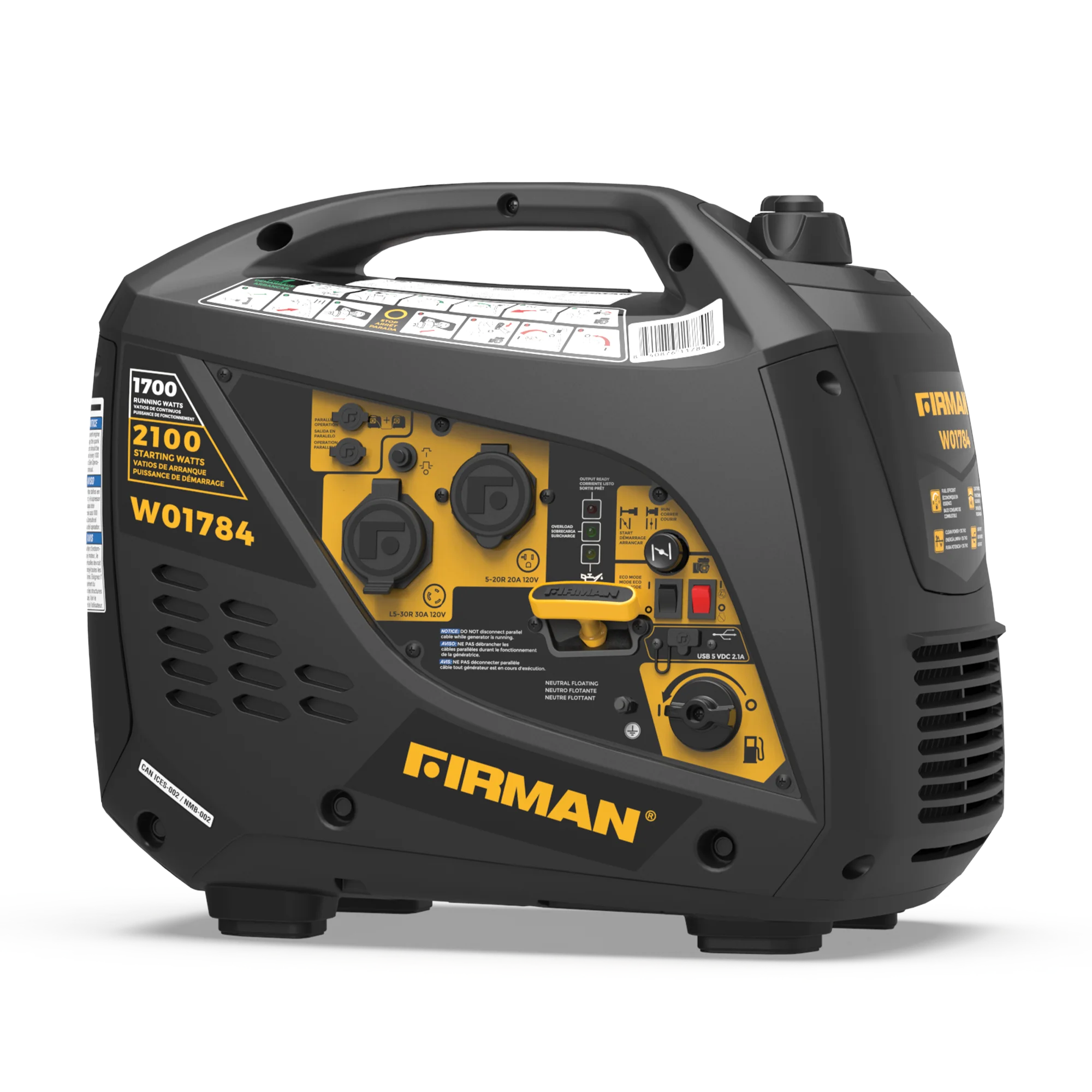 FIRMAN W01784 2100/1700 Watt Recoil Start Inverter Portable Generator CARB and cETL Certified