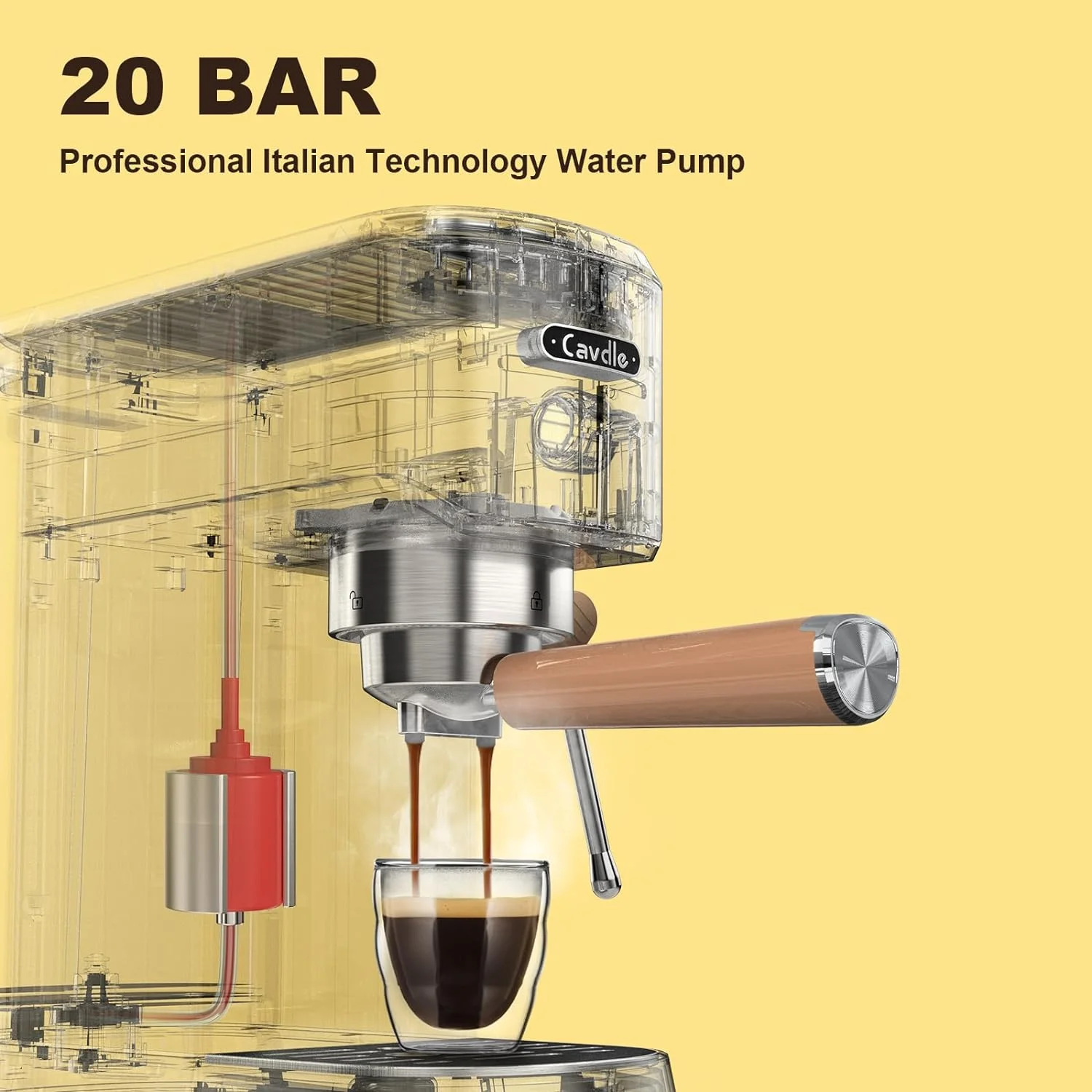 CAVDLE Espresso Machine 20 Bar Brand Bew Professional Espresso Maker with Milk Frother Steam Wand, Compact Coffee Machine (Mocha Cream)