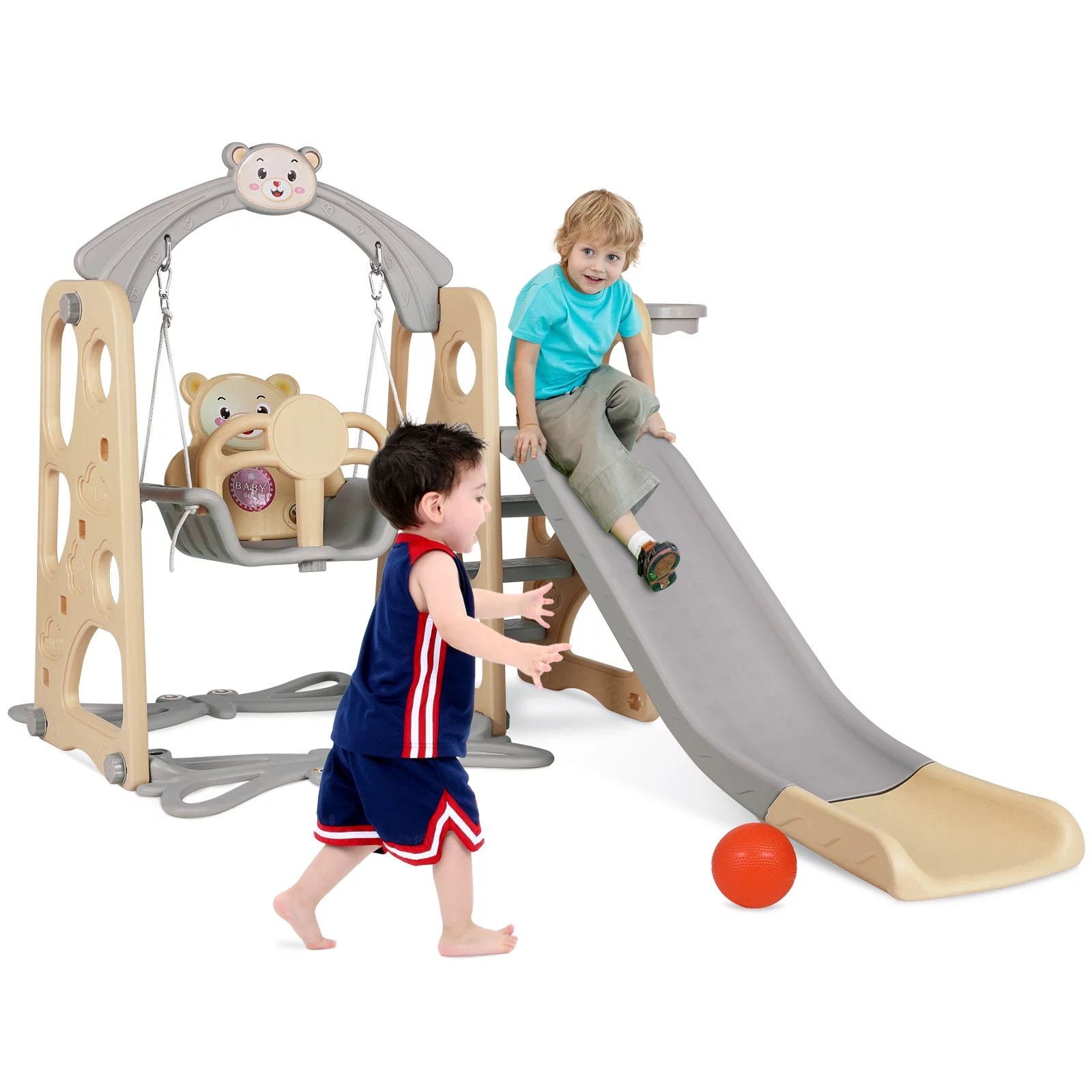 Pirecart Toddler Swing and Slide Set Indoor Outdoor Kids Children Playset W/ Basketball Hoop