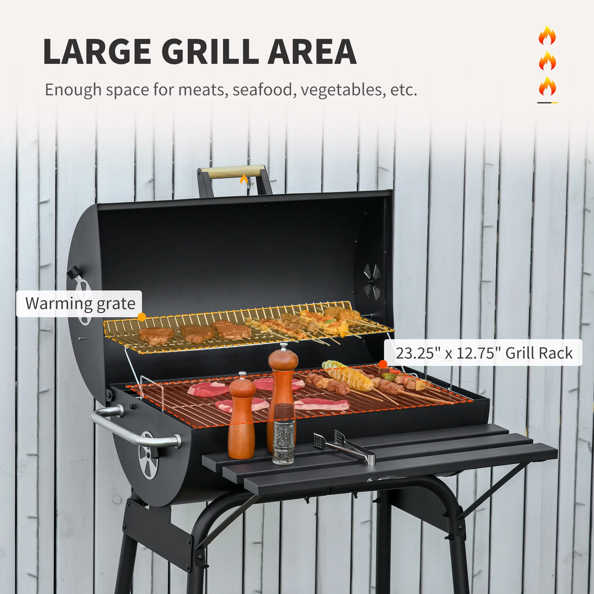 Outsunny 48″ Steel Portable Backyard Charcoal BBQ Grill and Offset Smoker Combo