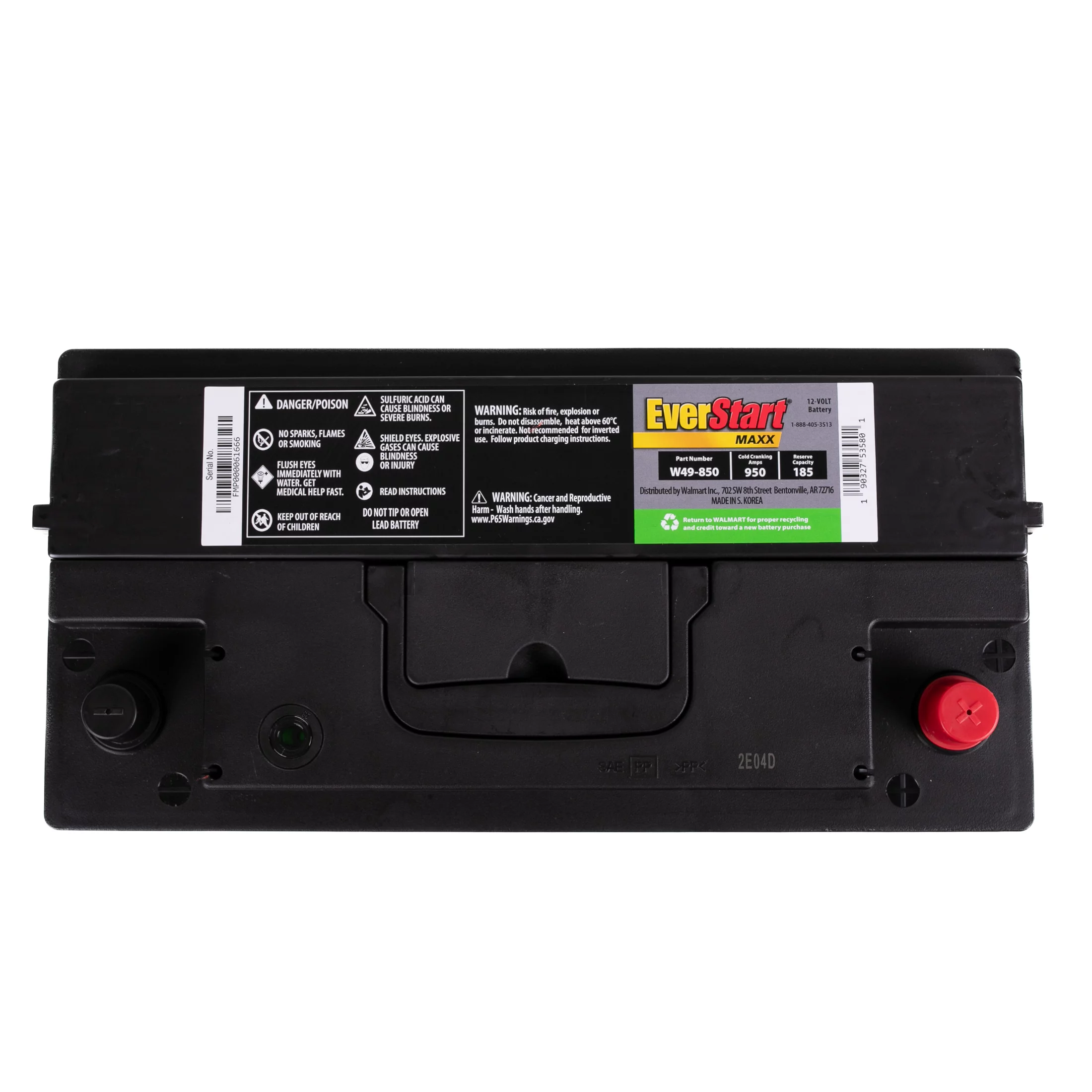 EverStart Maxx Lead Acid Automotive Battery, Group Size H8, 12 Volt, 950 CCA 185 RC