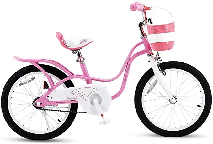 Royalbaby Little Swan Girls and Kid’s 12 In. Children’s Beginner Bicycles with Training Wheels Basket, Pink and white