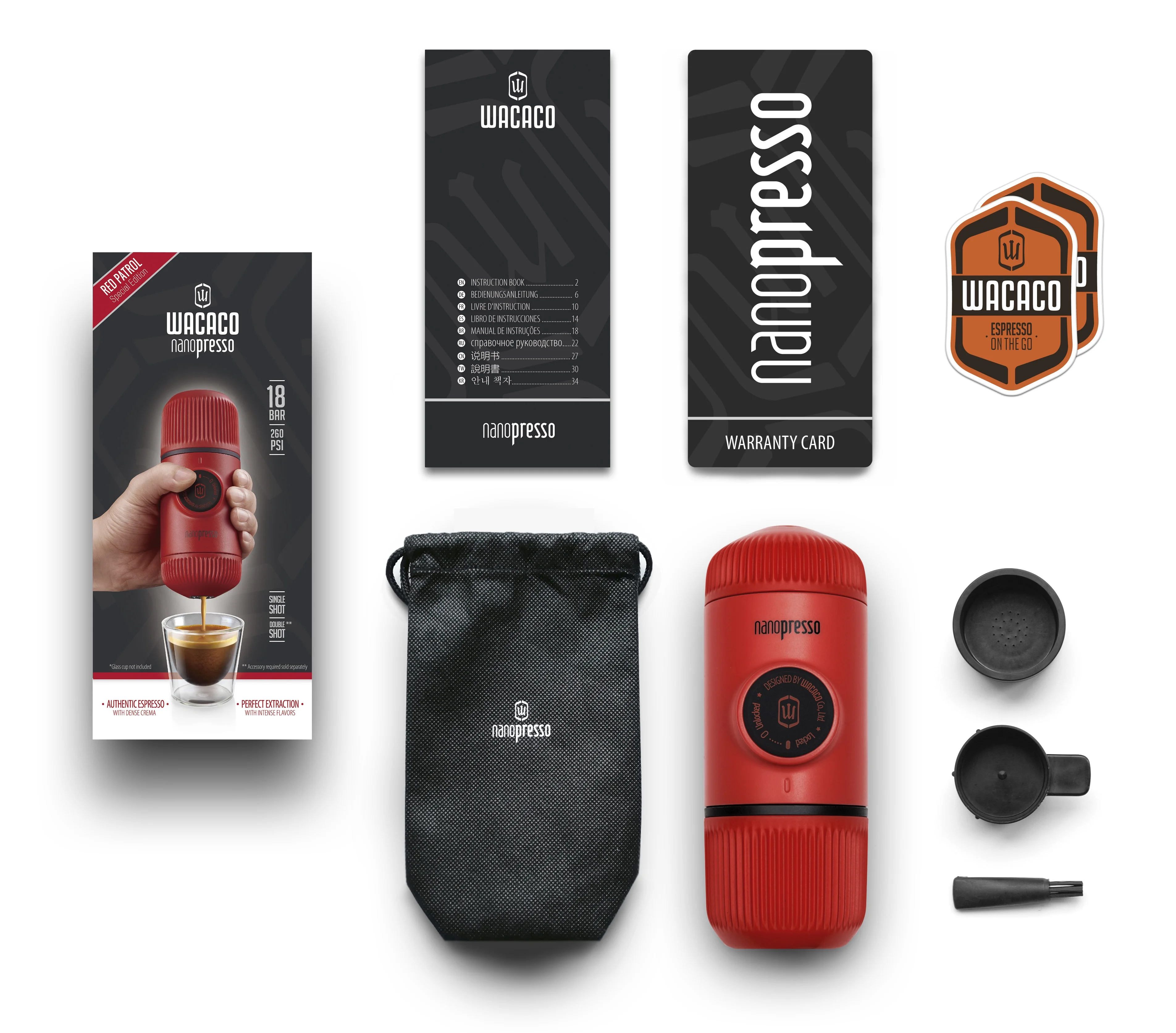 Wacaco Nanopresso Portable Coffee Maker with Bag -Mini Coffe Expresso Machine, Red Patrol