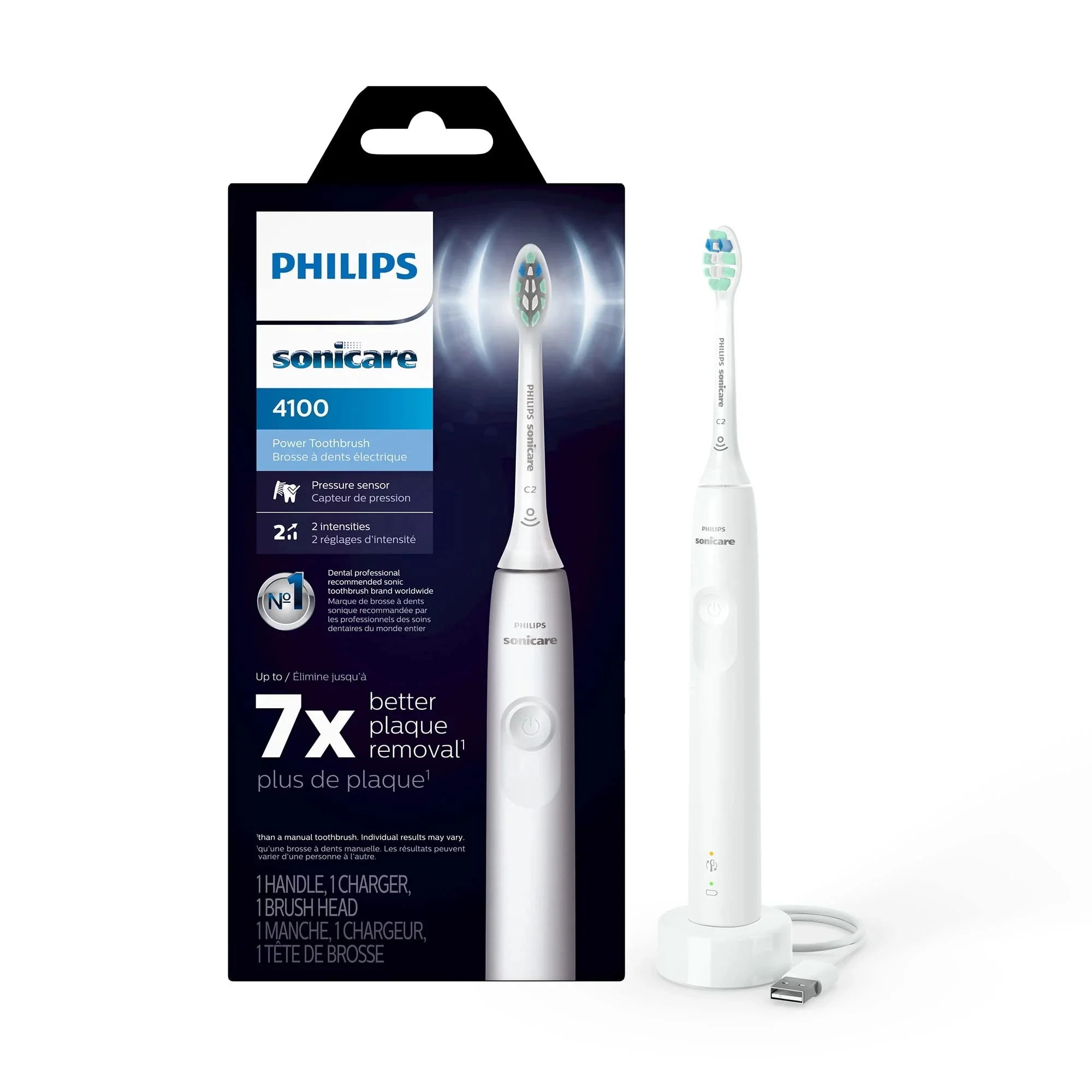 Philips Sonicare Electric Toothbrush Clean 4100, Rechargeable Tooth Brush with Pressure Sensor, Sonic Electronic Toothbrush, White + Tigology Accessories