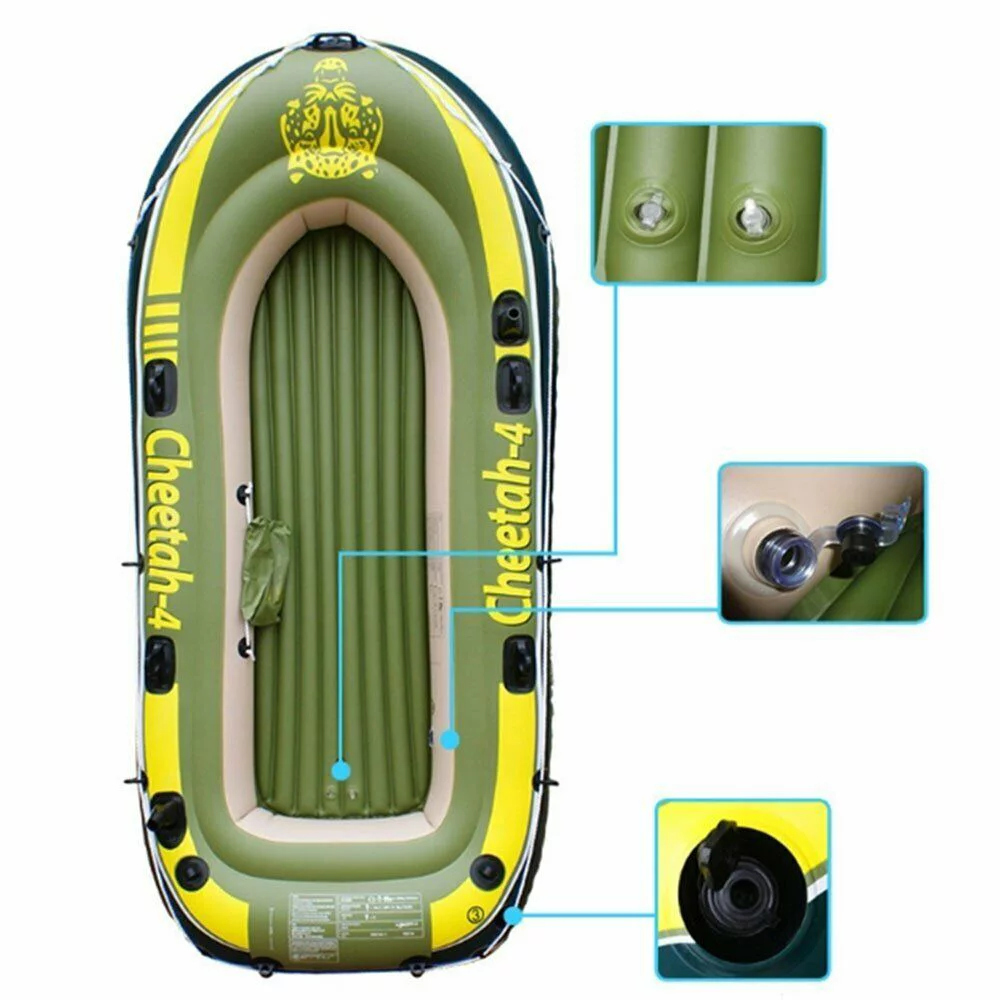 CHEETAH 4 Person Inflatable Boat Raft Set with Oars & Air Pump (2 Pack)