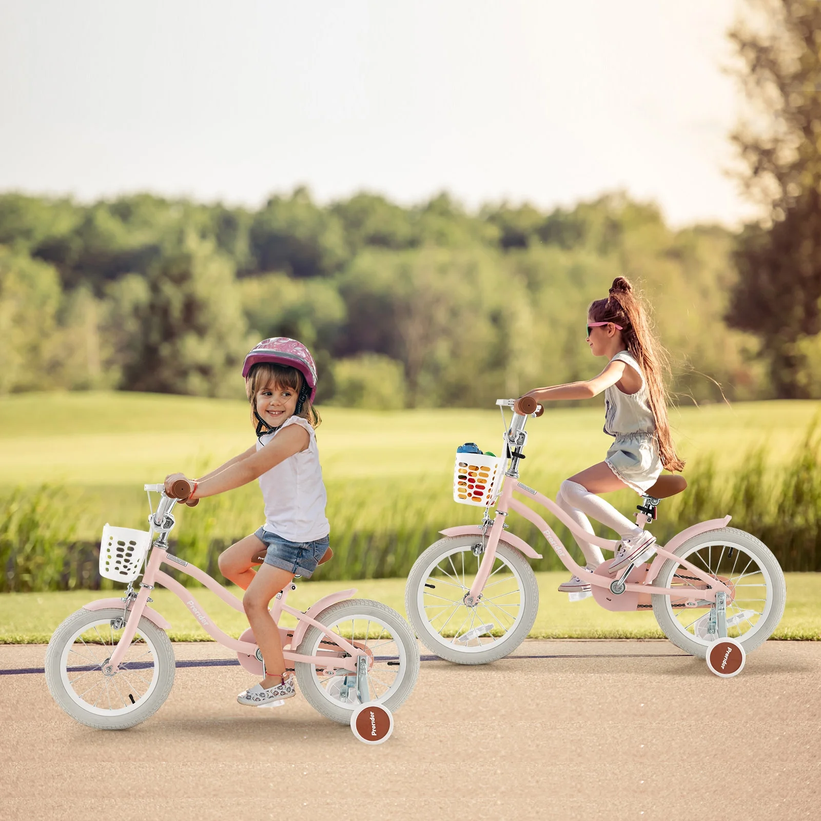 Costway 14” Kid’s Bike with Removable Training Wheels & Basket for 3-5 Years Old Pink