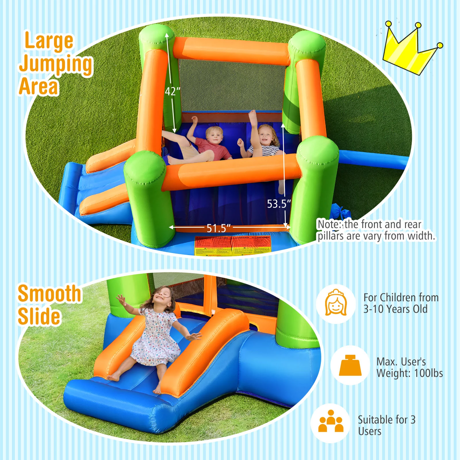 Infans Inflatable Bounce House Kids Jumping Playhouse Indoor & Outdoor Without Blower