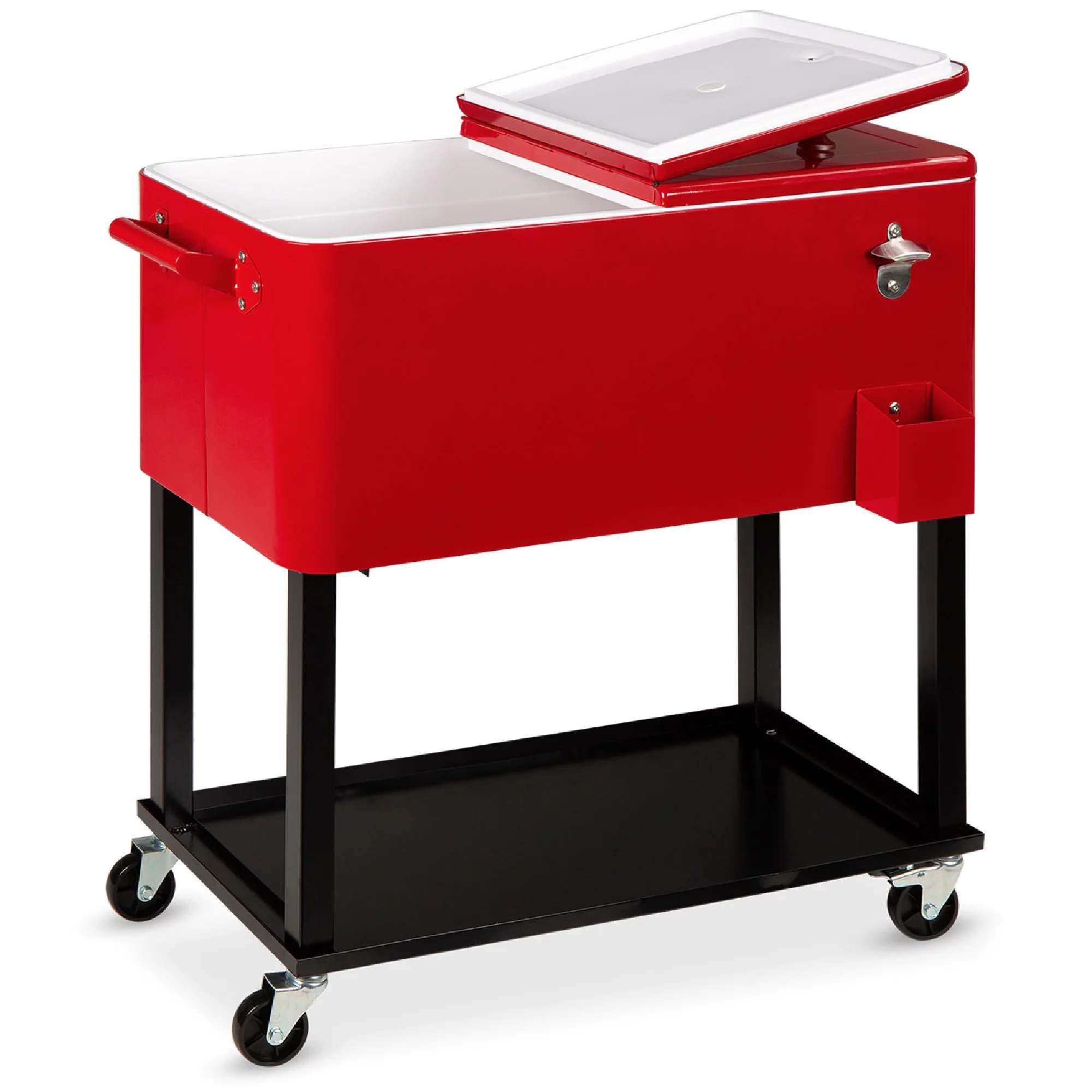 Best Choice Products 80qt Steel Rolling Cooler Cart w/ Bottle Opener, Catch Tray, Drain Plug, Locking Wheels – Red