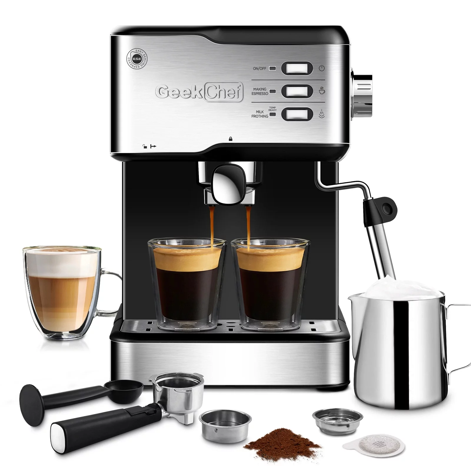 Espresso Machine; Espresso and Cappuccino latte Maker 20 Bar Pump Coffee Machine Compatible with ESE POD capsules filter; 950W; 1.5L Water Tank(Banned selling Amazon)