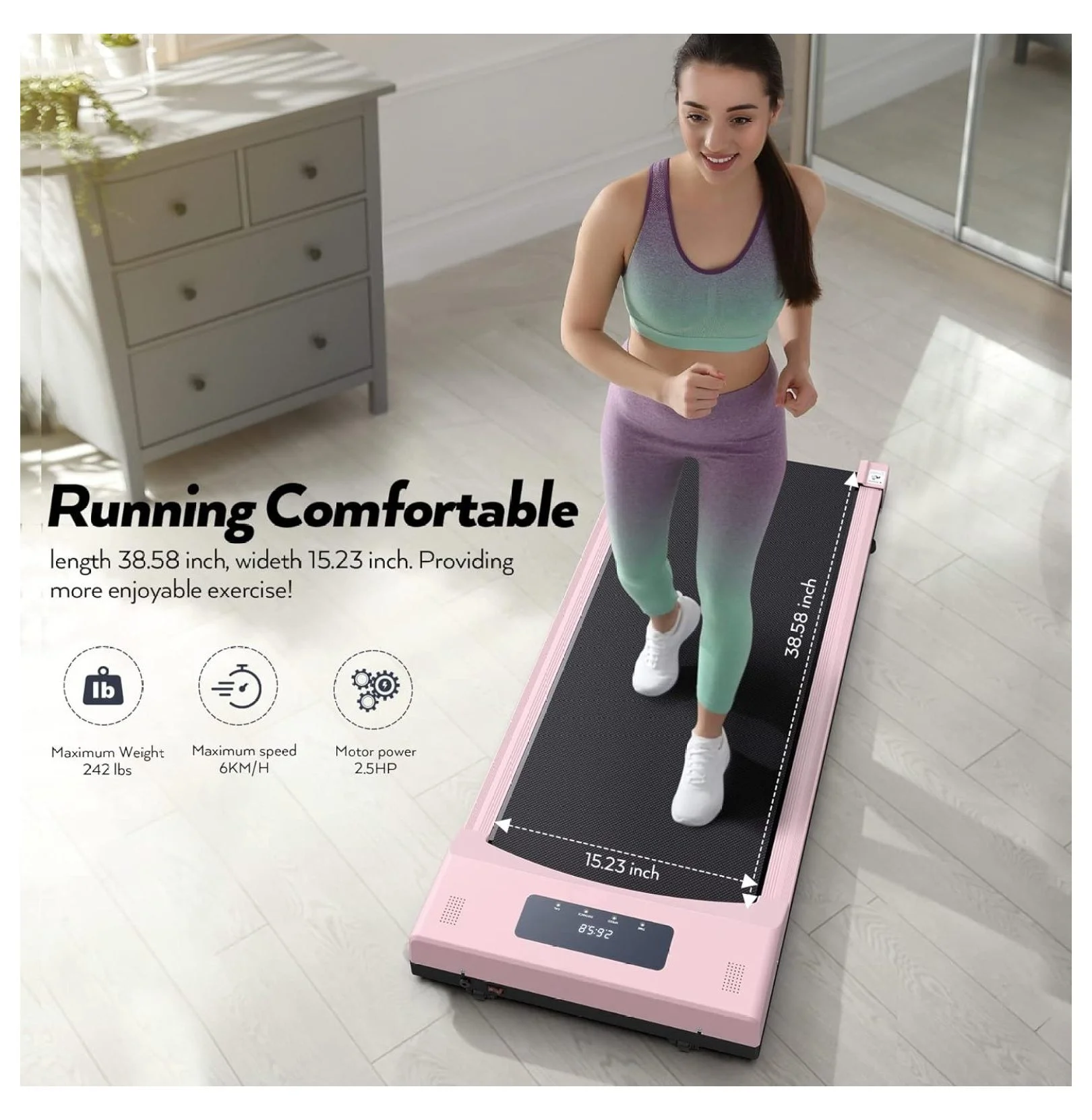 Homehours Walking Pad Treadmill, 2.5HP Under Desk Treadmill Portable, Desk Treadmill for Office Under Desk, Walking Treadmills Electric Quiet for Home/Apartment/Flat with Control and LED Dispaly