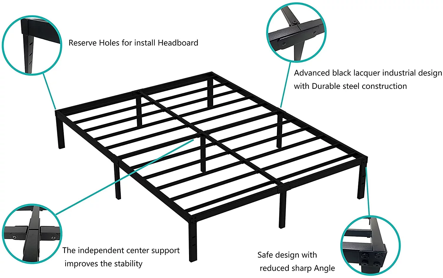 OmiNight King Bed Frame , Heavy Duty 14 inches High King Size Bed Frame with Storage No Box Spring Needed Easy Assembly Platform Bed Frame for Adults