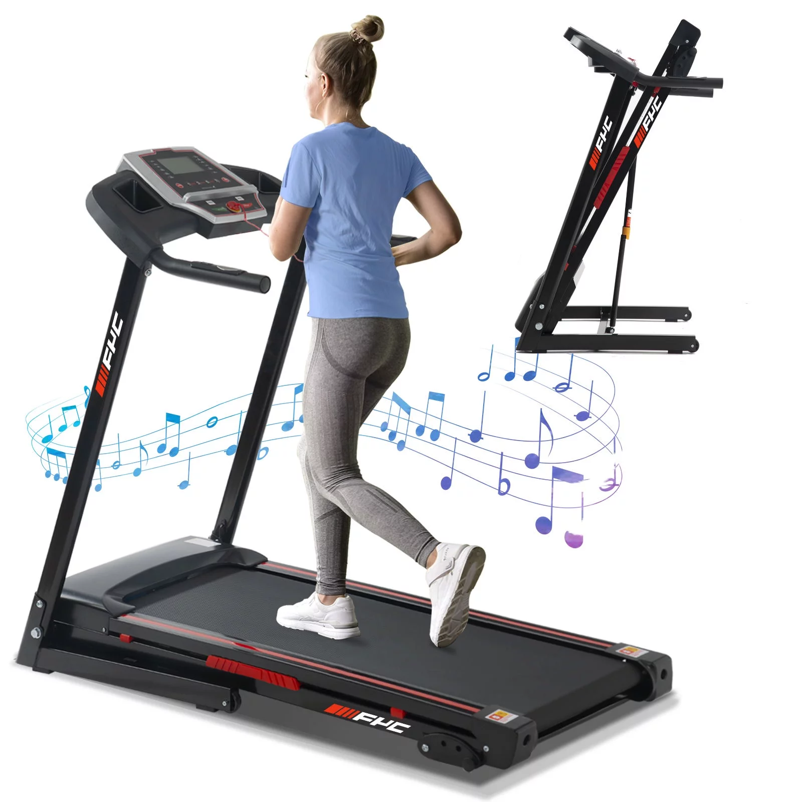 3.5HP Folding Treadmills for Home – 17″ Wide Foldable Running Machine with Incline, 300LBS Weight Capacity 12 Preset Programs Portable Electric Treadmill With 2 Cup Holder And 1 Pad Holder