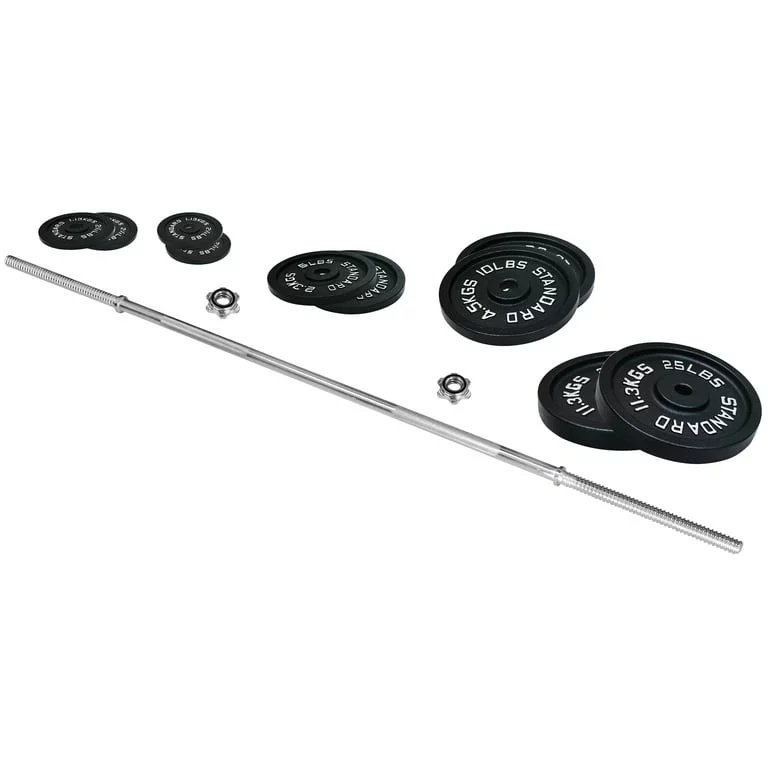 Athletic Works Cast Iron Standard Weight Including 5FT Standard Barbell with Star Locks, 100-Pound Set