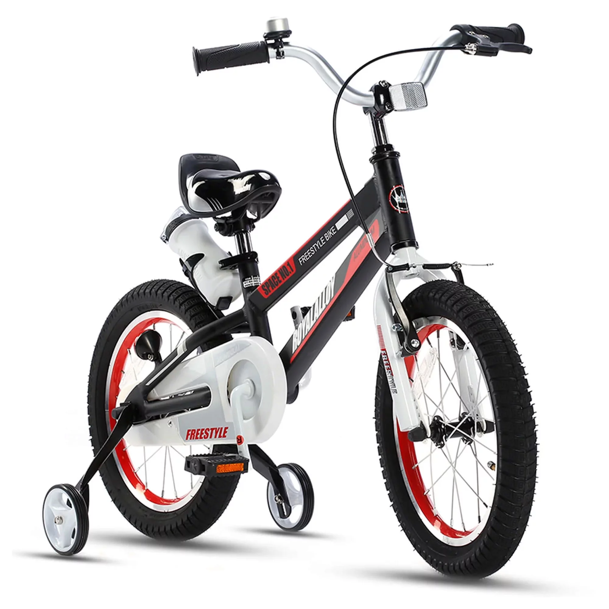 RoyalBaby Space No. 1 Freestyle 14″ Kids Bike w/Training Wheels, Black