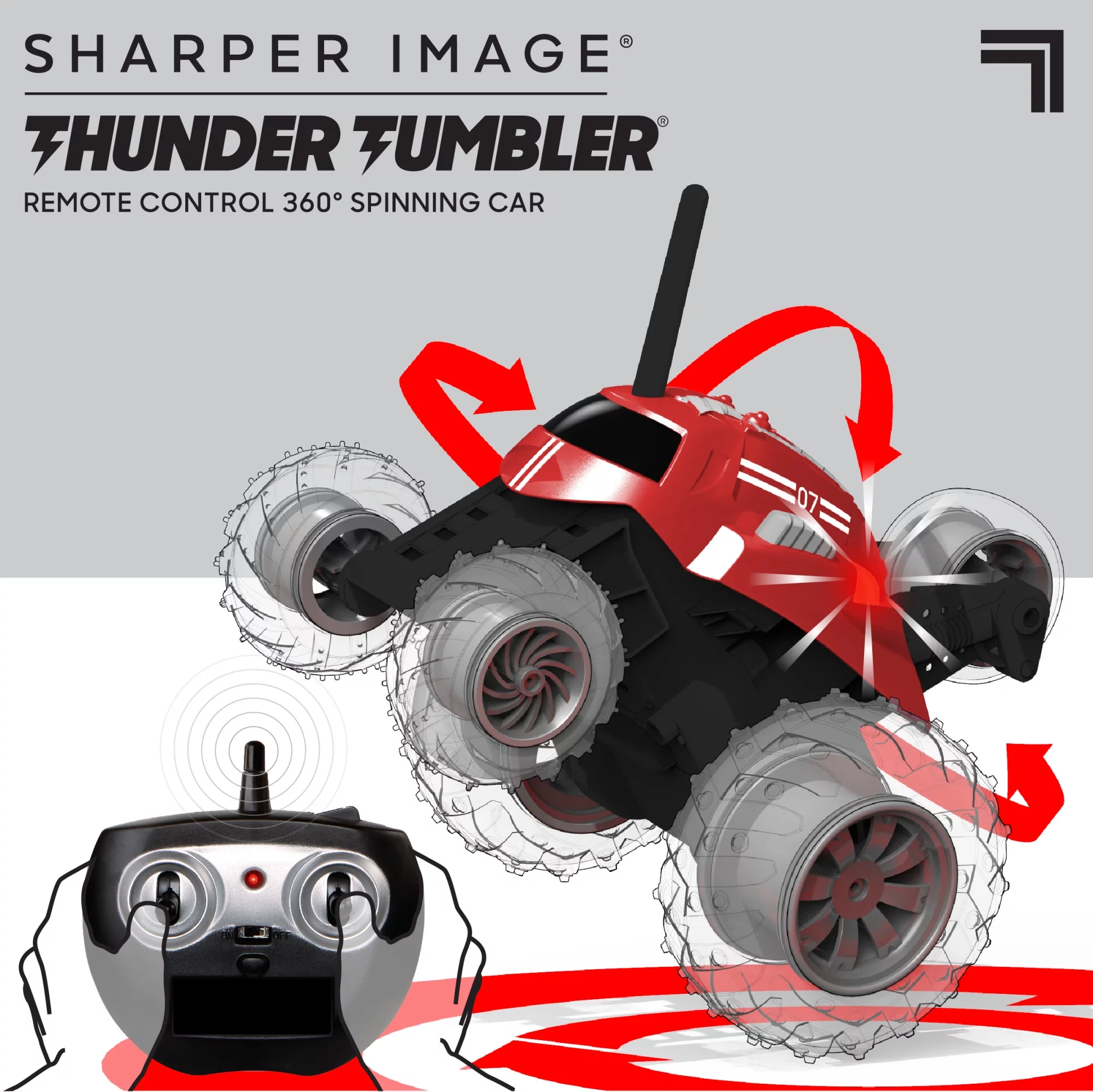 Sharper Image Thunder Tumbler Remote Control 360 Spinning Car, Red, 2 pcs