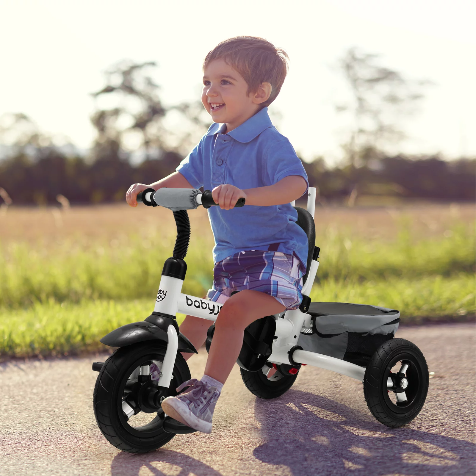 Infans Baby Tricycle Folding Toddler Tricycle W/Reversible Seat Adjustable Canopy Gray