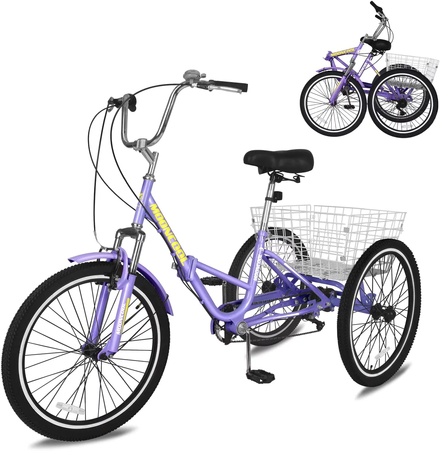 ABORON Adult Folding Tricycles, 7 Speed Folding Adult Trikes, 24 Inch 3 Wheel Bikes with Low Step-Through, Foldable Tricycle for Adults, Women, Men, Seniors