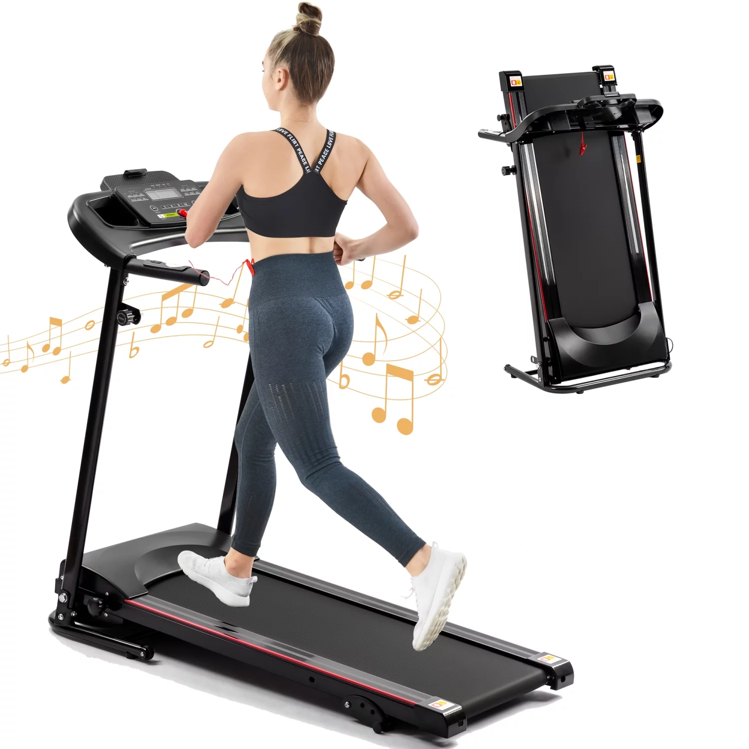 2.5 HP Foldable Treadmill with Incline, Portable Run Walking Folding Compact Exercise Machine with 12 Preset Program, LED Display, Easy Assembly for Small Space Fitness Electric Workout for Home