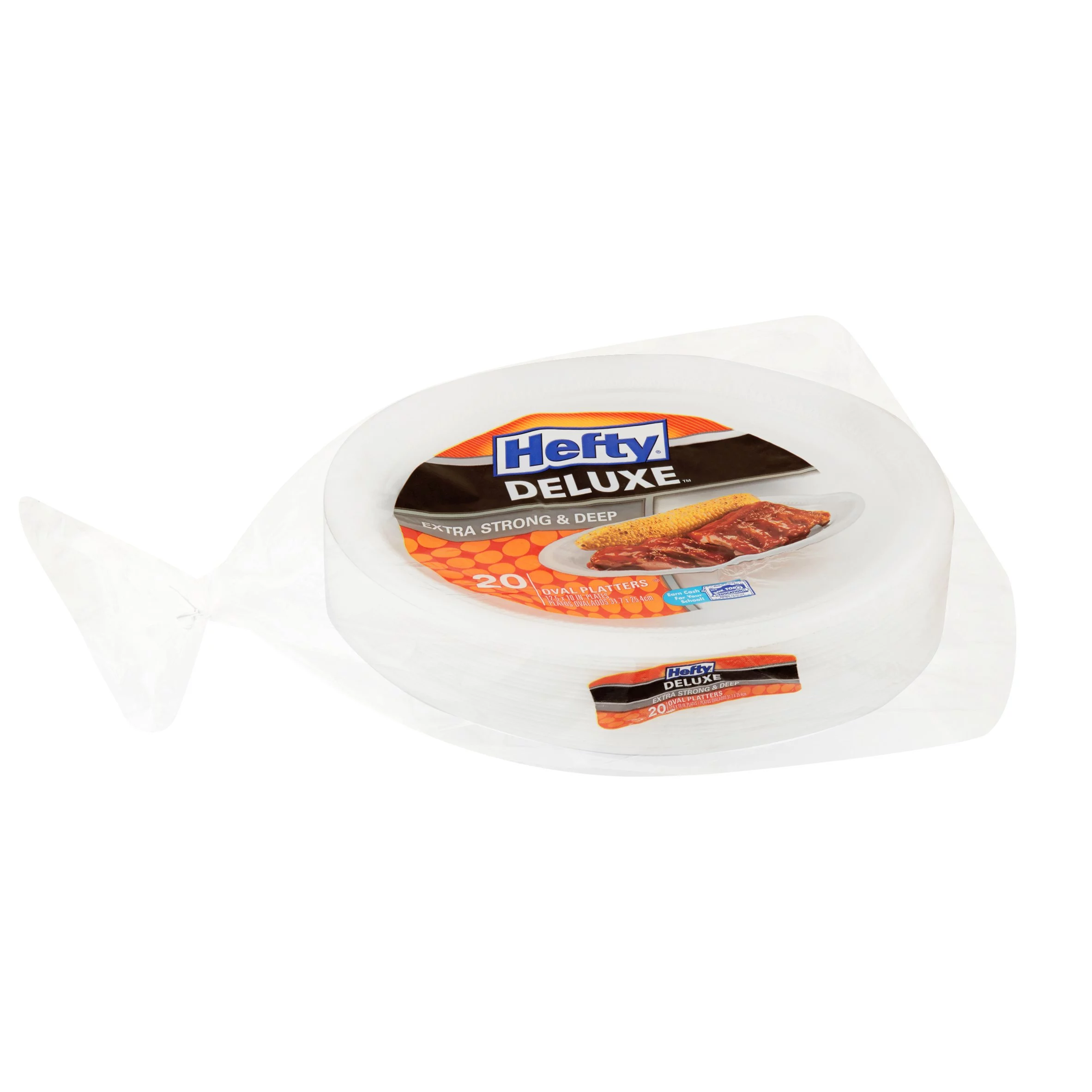 Hefty Deluxe Extra Strong & Deep Foam Platters, Oval, White, 10×12 Inch, 20 Count