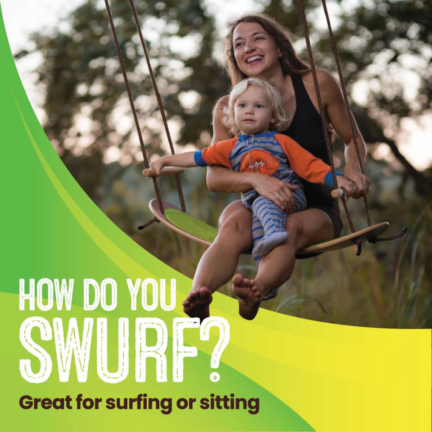 Swurfer The Original Stand up Surfing Swing, Wooden Outdoor Swing for Kids and Adults