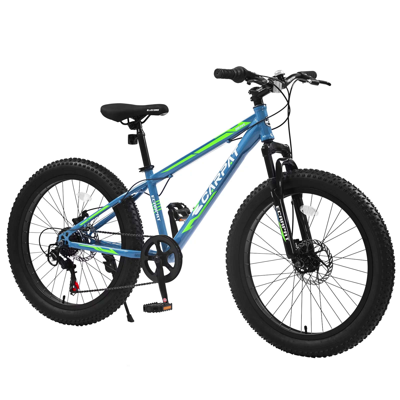 24 inch Fat Tire Bike, Shimano 7-Speed, Dual-Disc Brakes, Green Trail Mountain Bike for Adult/Youth