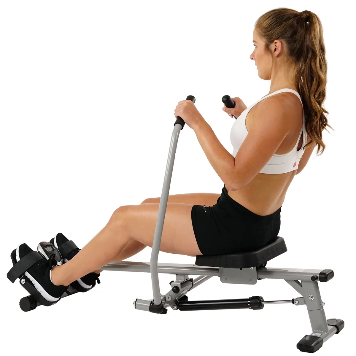 Sunny Health & Fitness Full Motion Cardio Rowing Machine Exercise Workout Rower w/ Hydraulic Cylinder and LCD Monitor, SF-RW5639