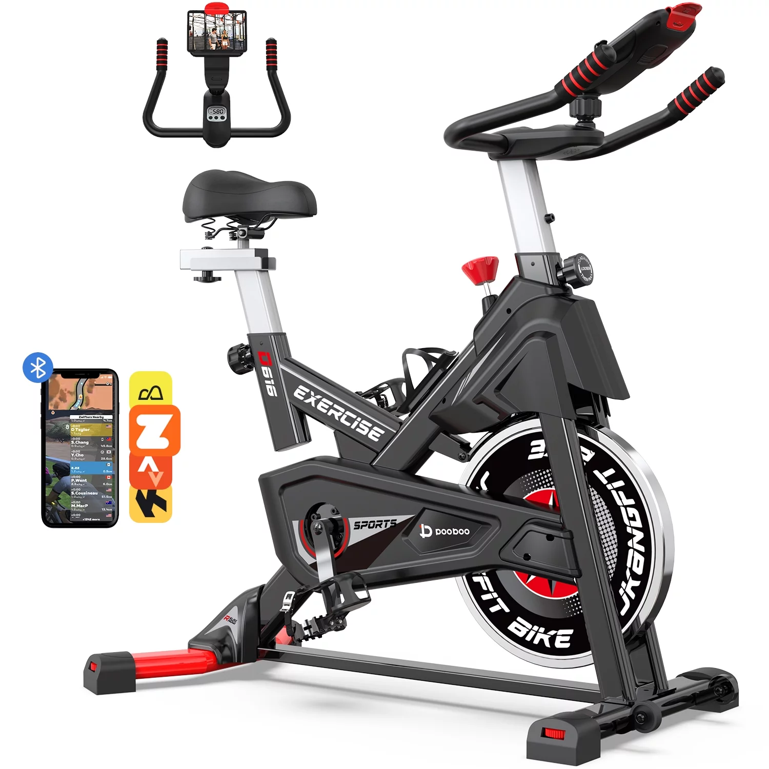 POOBOO Exercise Bike Bluetooth Stationary Cycling Bike Bicycle Magnetic Resistance Fitness Cycle Cardio Sport Upright Cycling Quiet Workout 40 Lbs Flywheel 350 Lbs