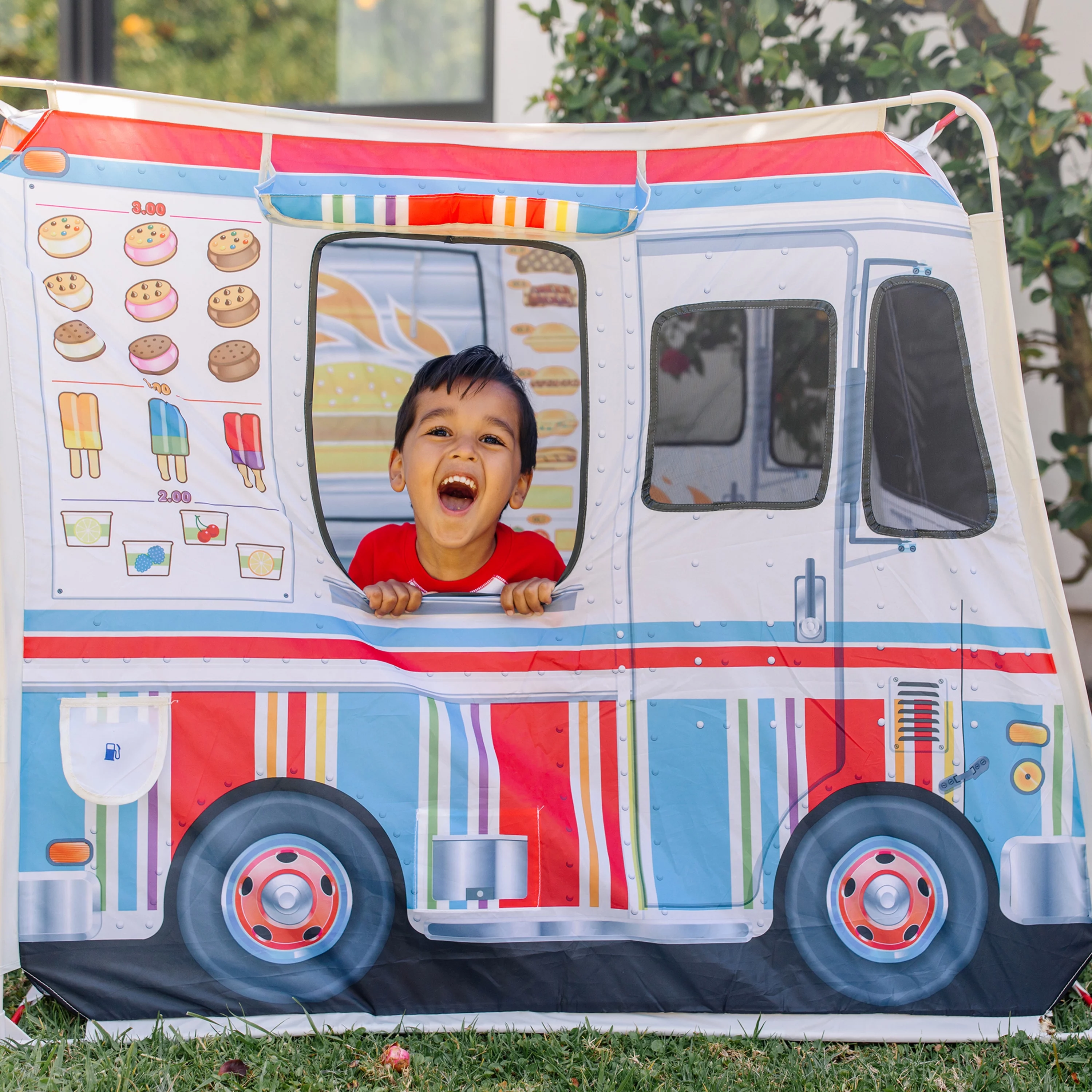 Melissa & Doug Food Truck Fabric Play Tent Playhouse and Storage Tote ?C Ice Cream on 1 Side, BBQ on the Other