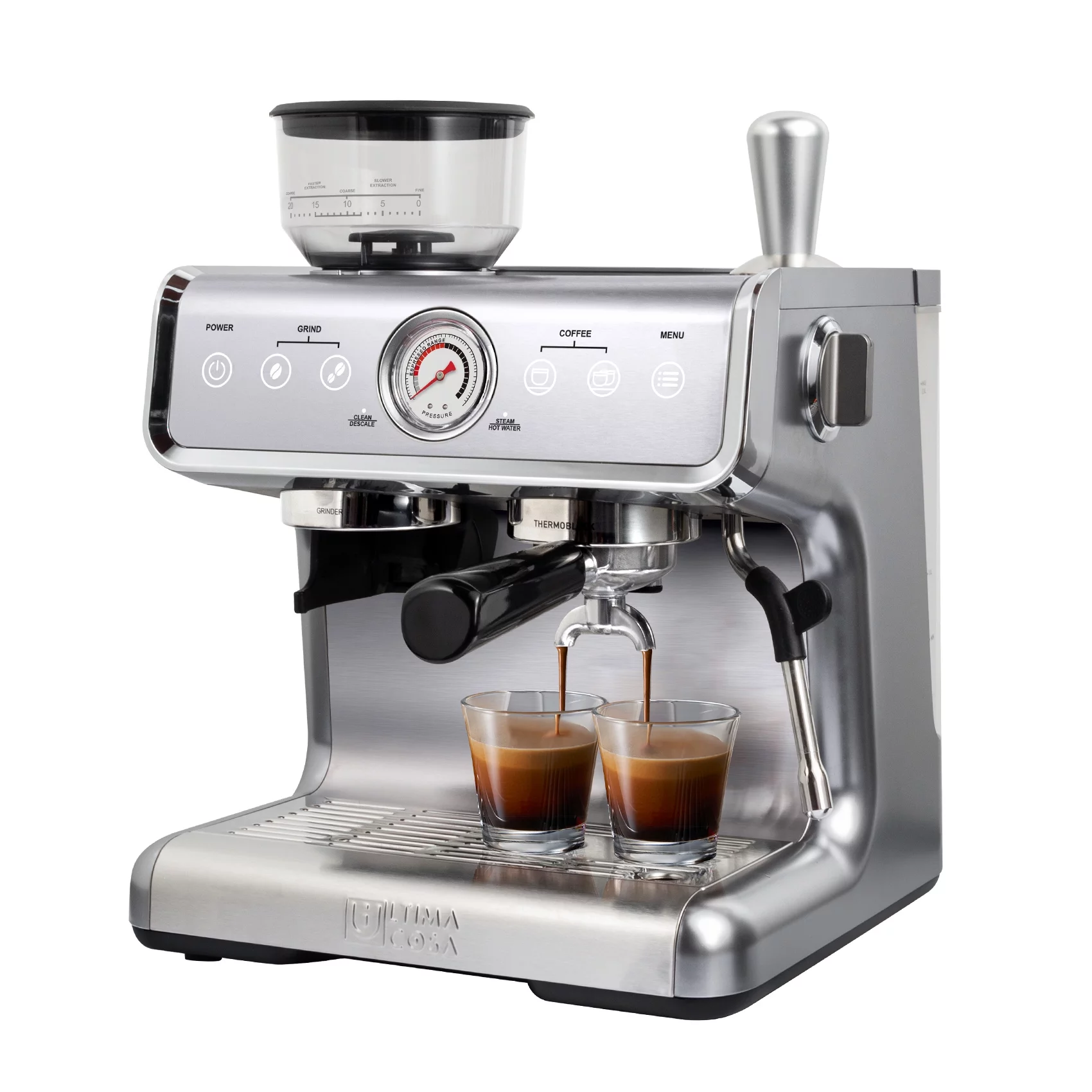 Ultima Cosa New Presto Bollente Semi-Automatic Espresso Machine – Silver – 2 Litre Water Tank