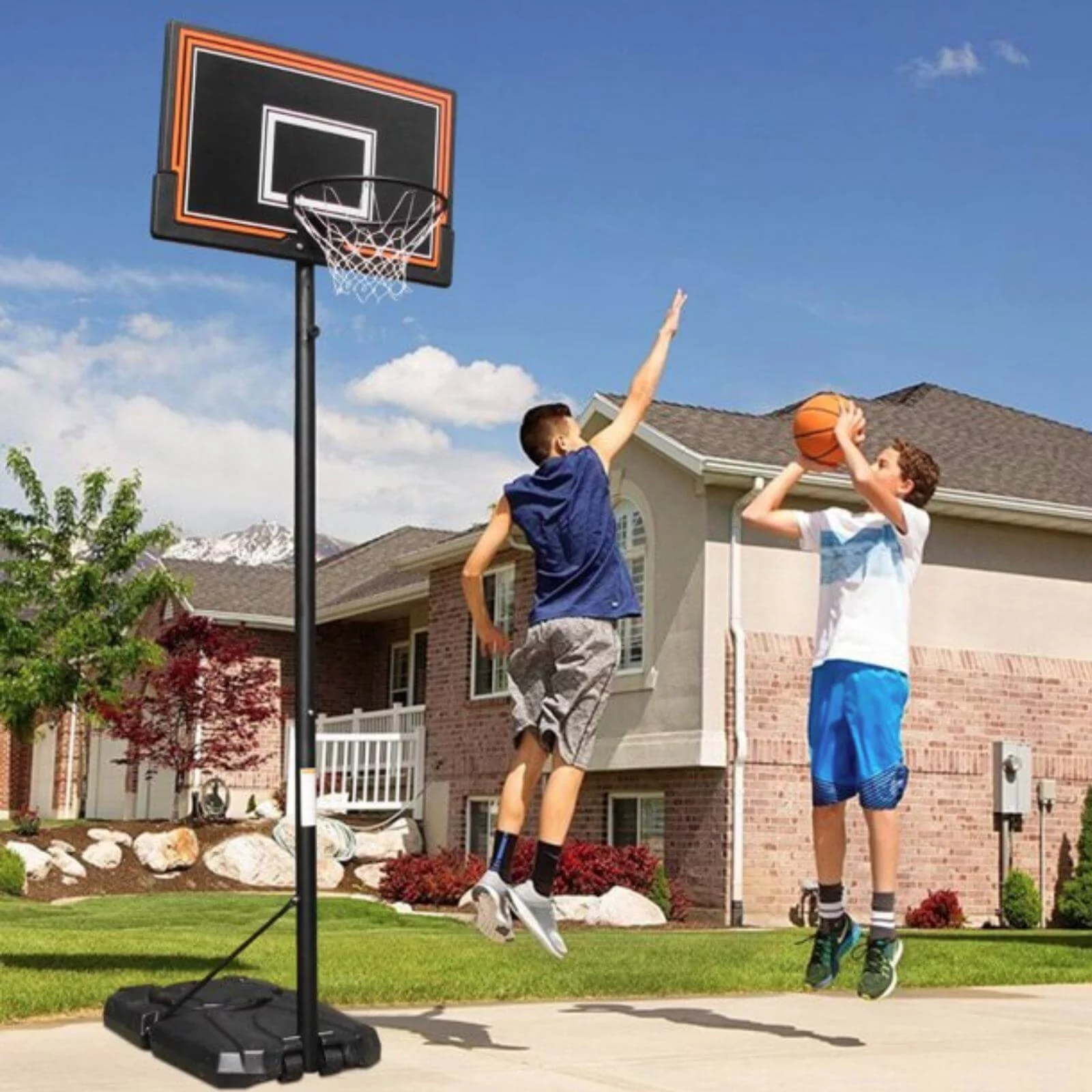 NiamVelo Basketball Hoop Basketball Goal, 7-10FT Height Adjustable Basketball Backboard with Stand & Wheels for Kids Adult Youth Black