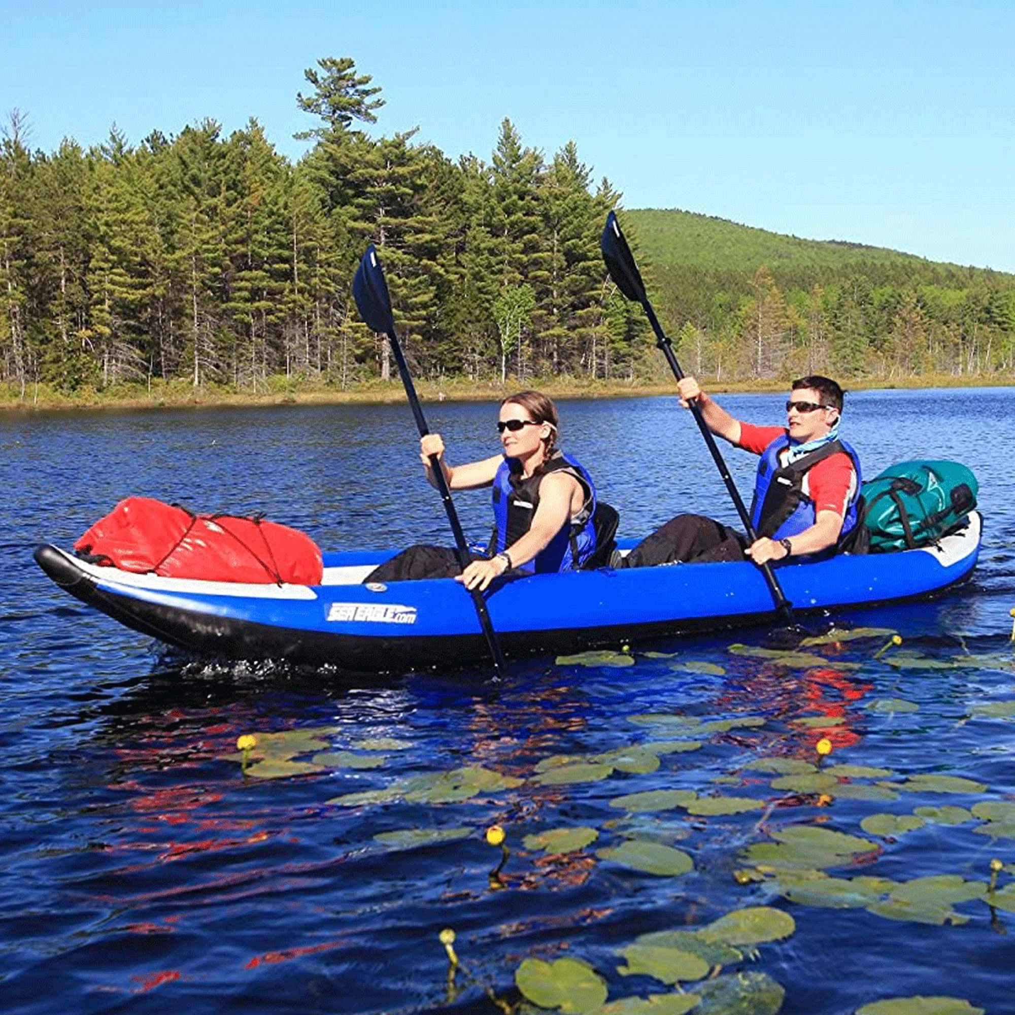 Sea Eagle 420X Inflatable 3 Person Kayak Explorer with Pro Package, White/Blue