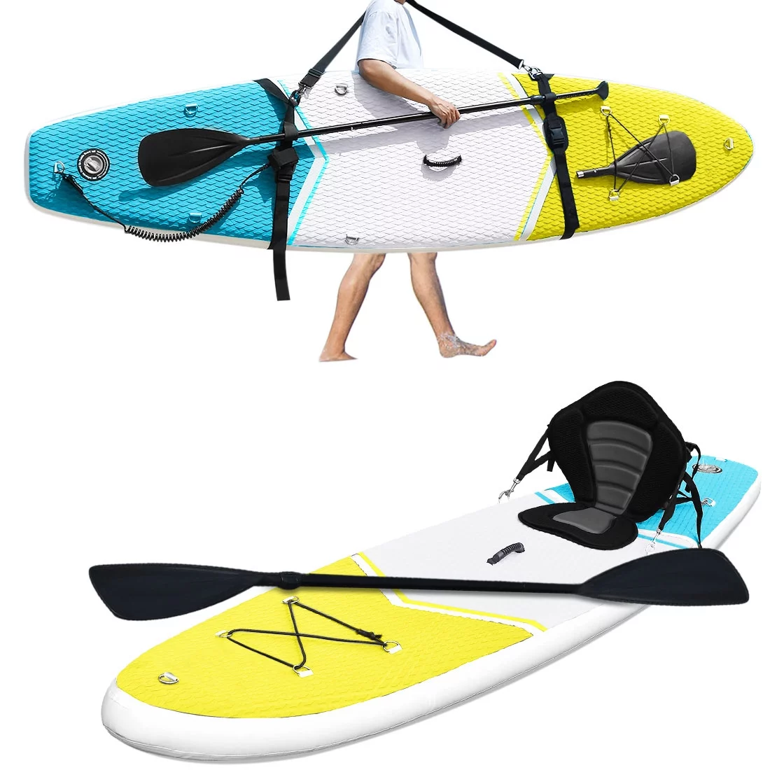 Zupapa Inflatable Stand Up Paddle Board with Kayak Convertible Seat and Non-Slip Deck – Perfect for Adults, Kids, and Dogs