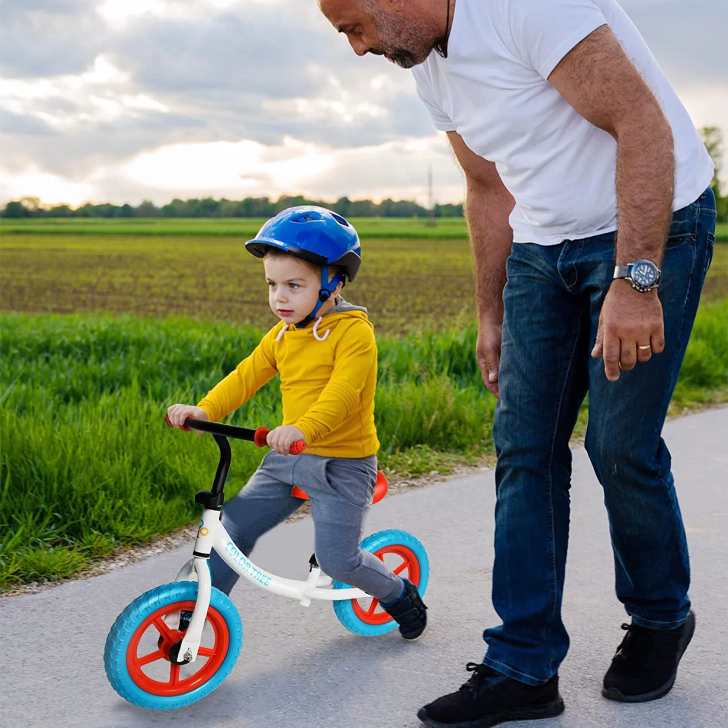 Lightweight Balance Bike Toddler Bike for 3-5 Year Old Boys and Girls, No Pedal Sport Training Bicycle with Adjustable Handlebar and Seat,Red & Blue