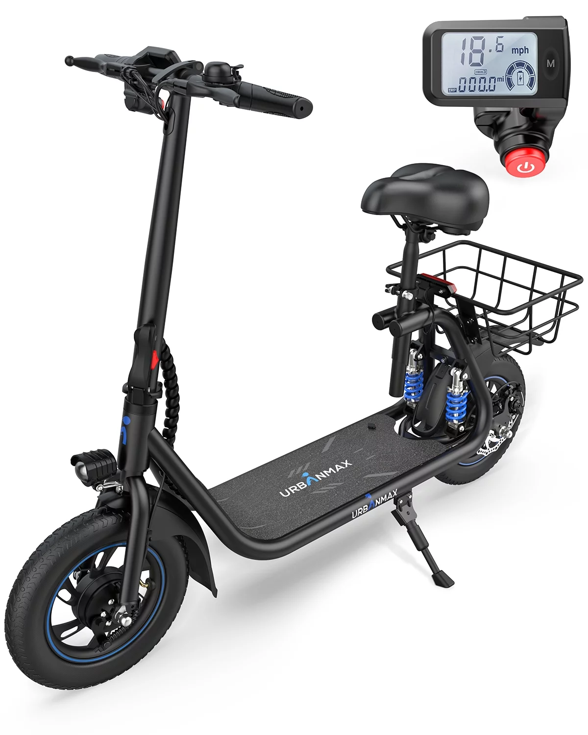 URBANMAX C1 Pro Electric Scooter Adults with Dual Shock Absorbers Up to 25 Miles 18.6MPH 450W Powerful Motor Folding Scooter Electric for Adults with Seat & Carry Basket