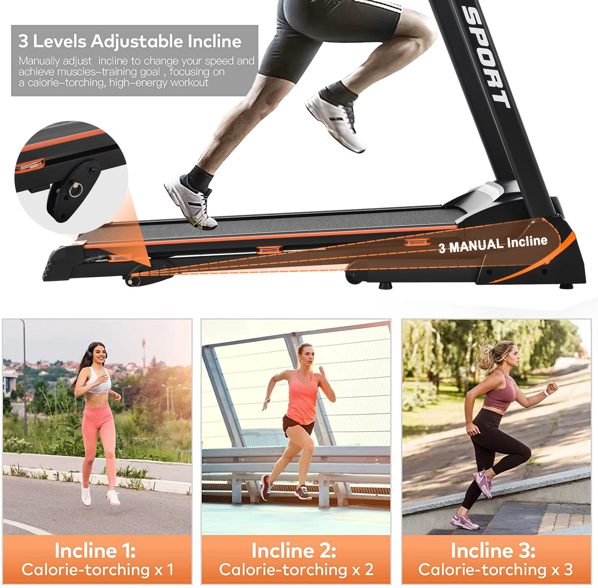 TALEMOHO 3.5HP Folding Treadmill with Incline Medium, 330LBS Capacity Running Machine with Smart Shock-Absorbing System