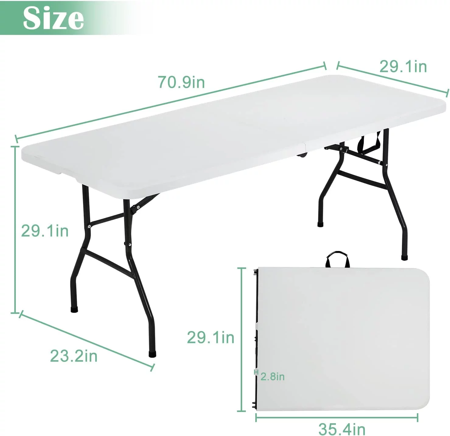 NiamVelo 6ft Folding Table Portable Plastic Indoor Outdoor Camping Dining Table with Carrying Handle