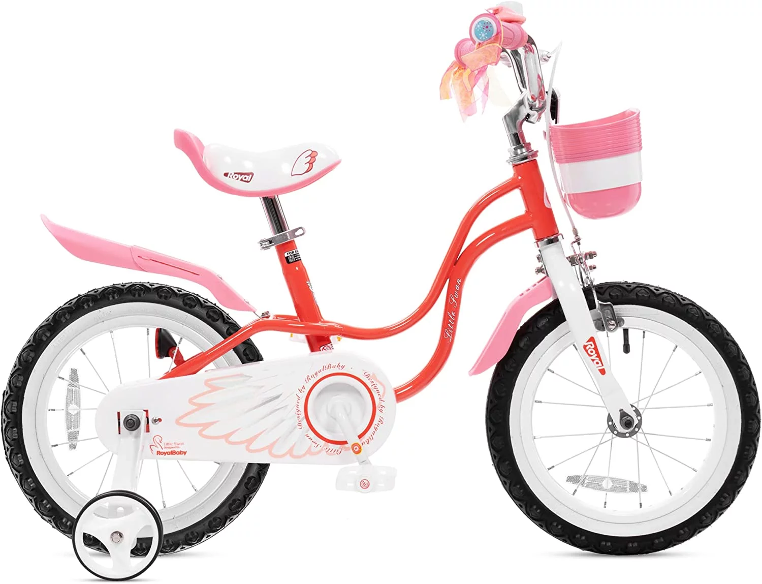 Royalbaby Little Swan Pink 14 Girl’s Bicycle with Training Wheels and Basket