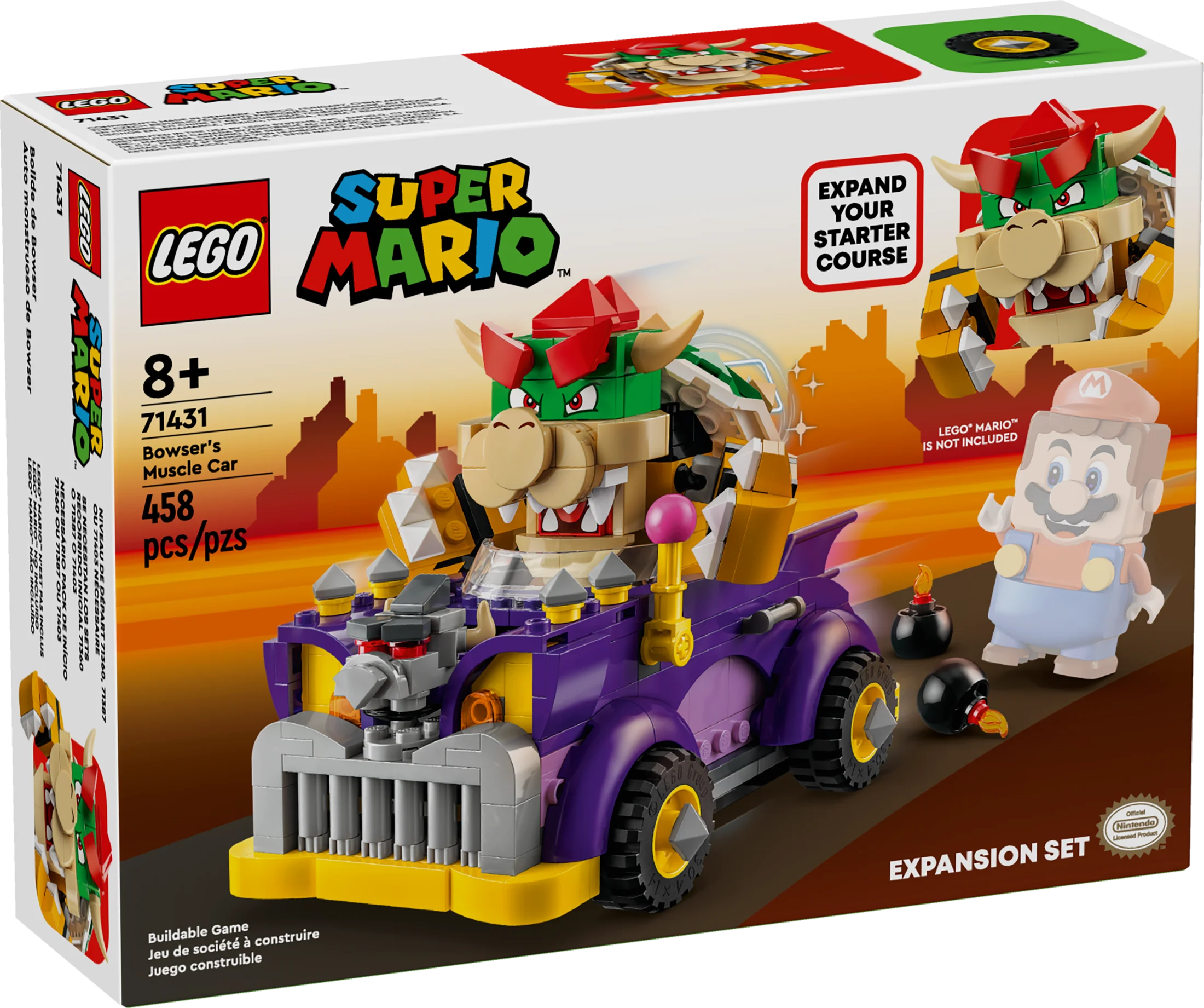 LEGO Super Mario Bowser’s Muscle Car Expansion Set, Collectible Bowser Toy for Kids, Gift for Boys, Girls and Gamers Ages 8 and Up, 71431