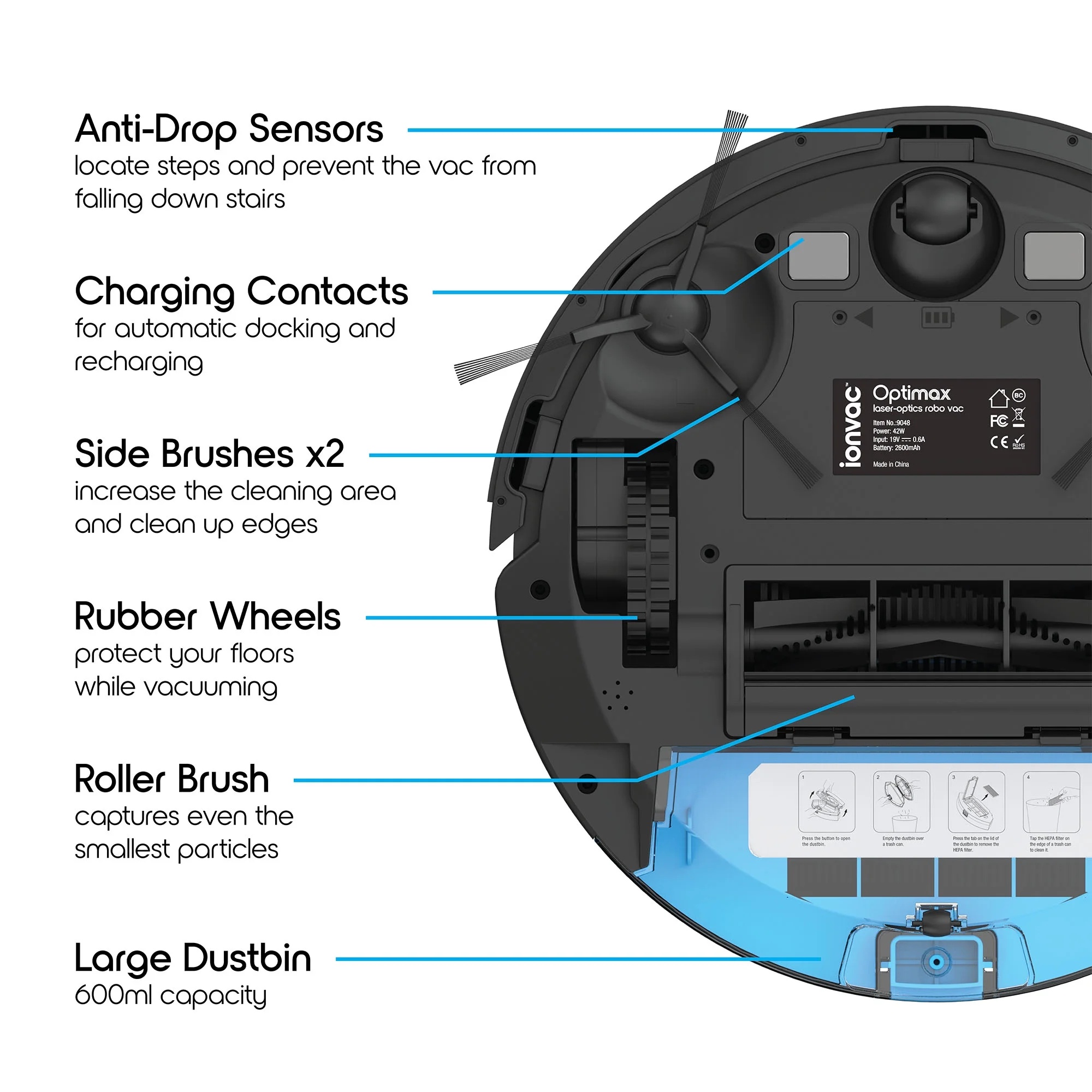 Ionvac OptiMax Robovac, Laser Mapping Robot Vacuum Cleaner with Wi-Fi, New