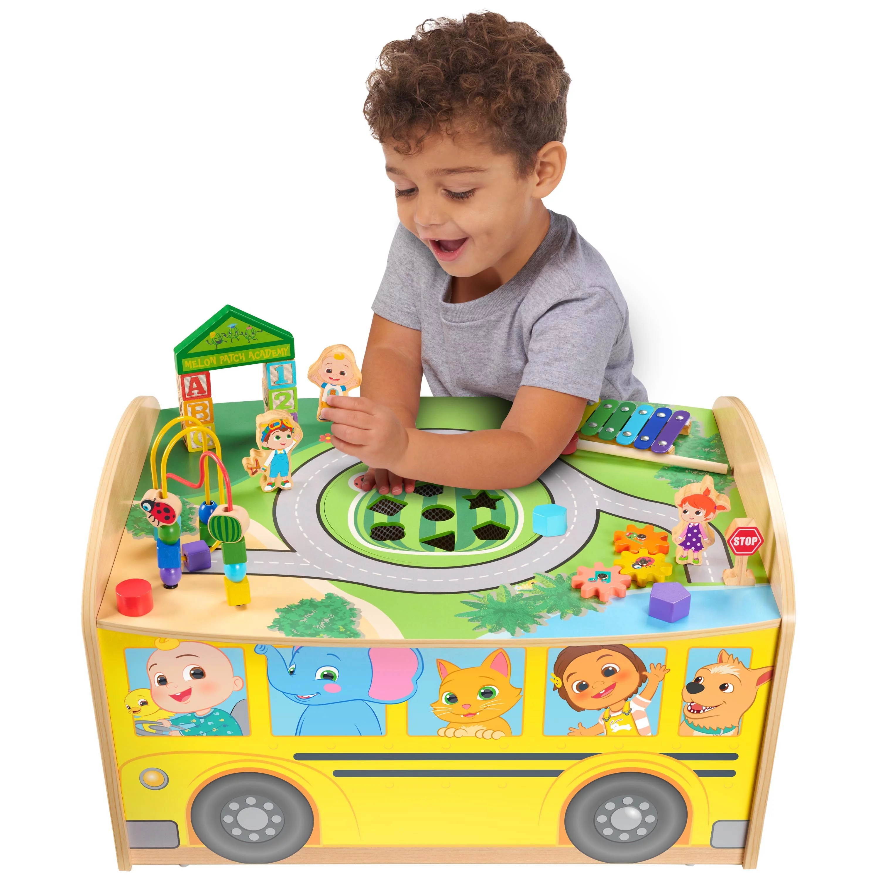 Cocomelon Wheels on the Bus Wooden Activity Table, Recycled Wood, for Toddlers 18 Months+