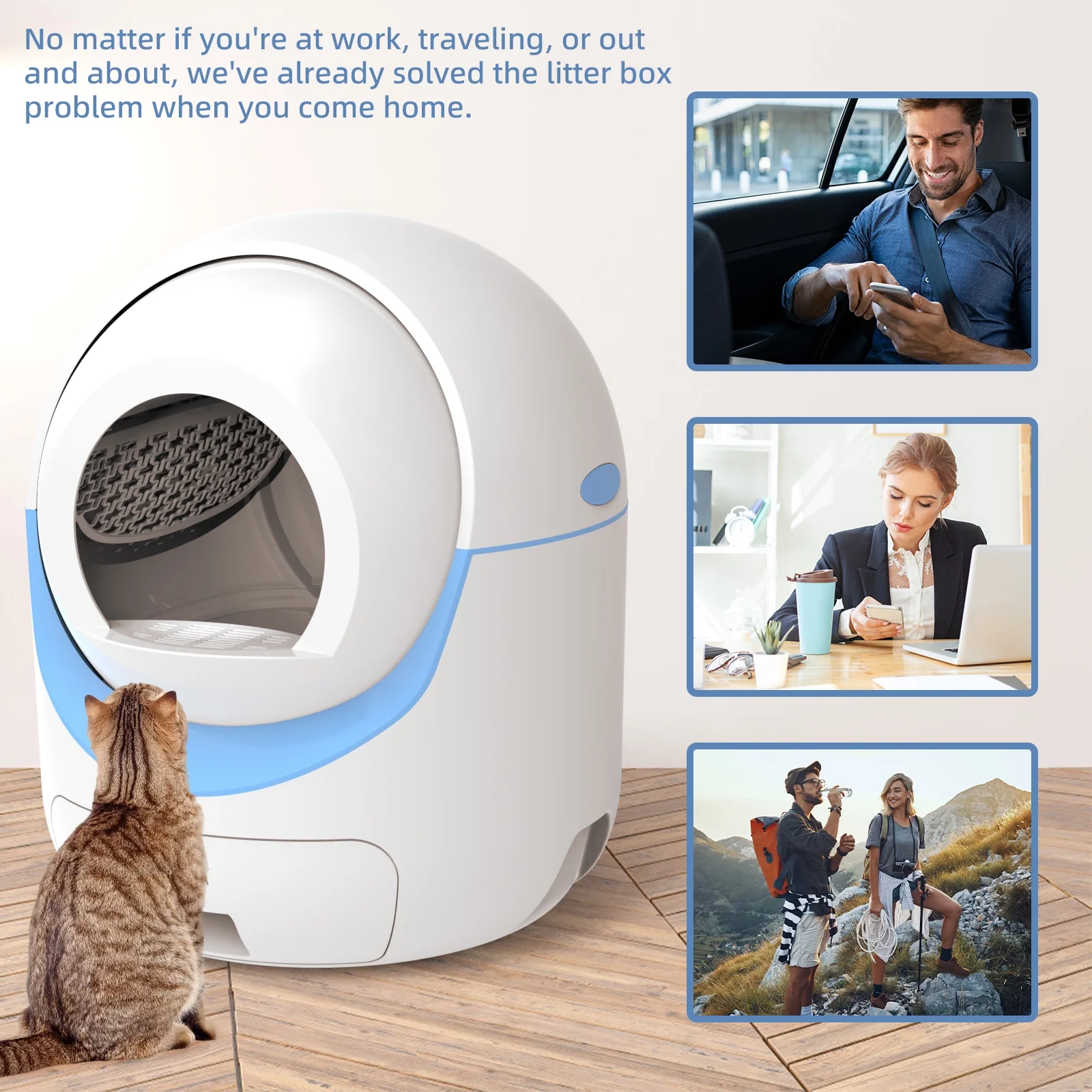 Self Cleaning Litter Box for Multiple Cats, 2.4G Wifi APP Control , 40 Litter Liners&Mat