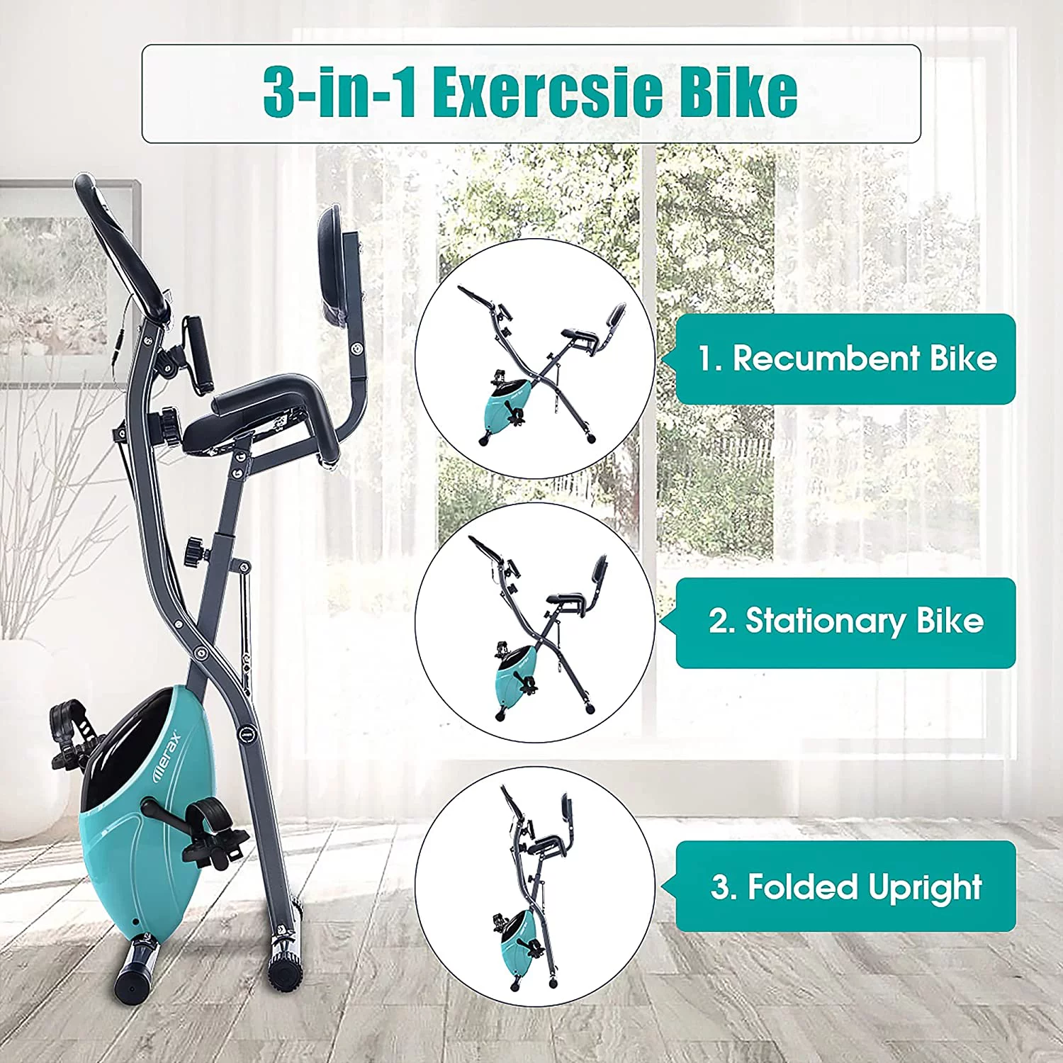 IM Beauty Folding Upright and Recumbent Foldable Stationary Bike Exercise Bike with 10-Level Adjustable Magnetic Resistance, Perfect Workout Bike for Home Use for Men, Women, and Seniors