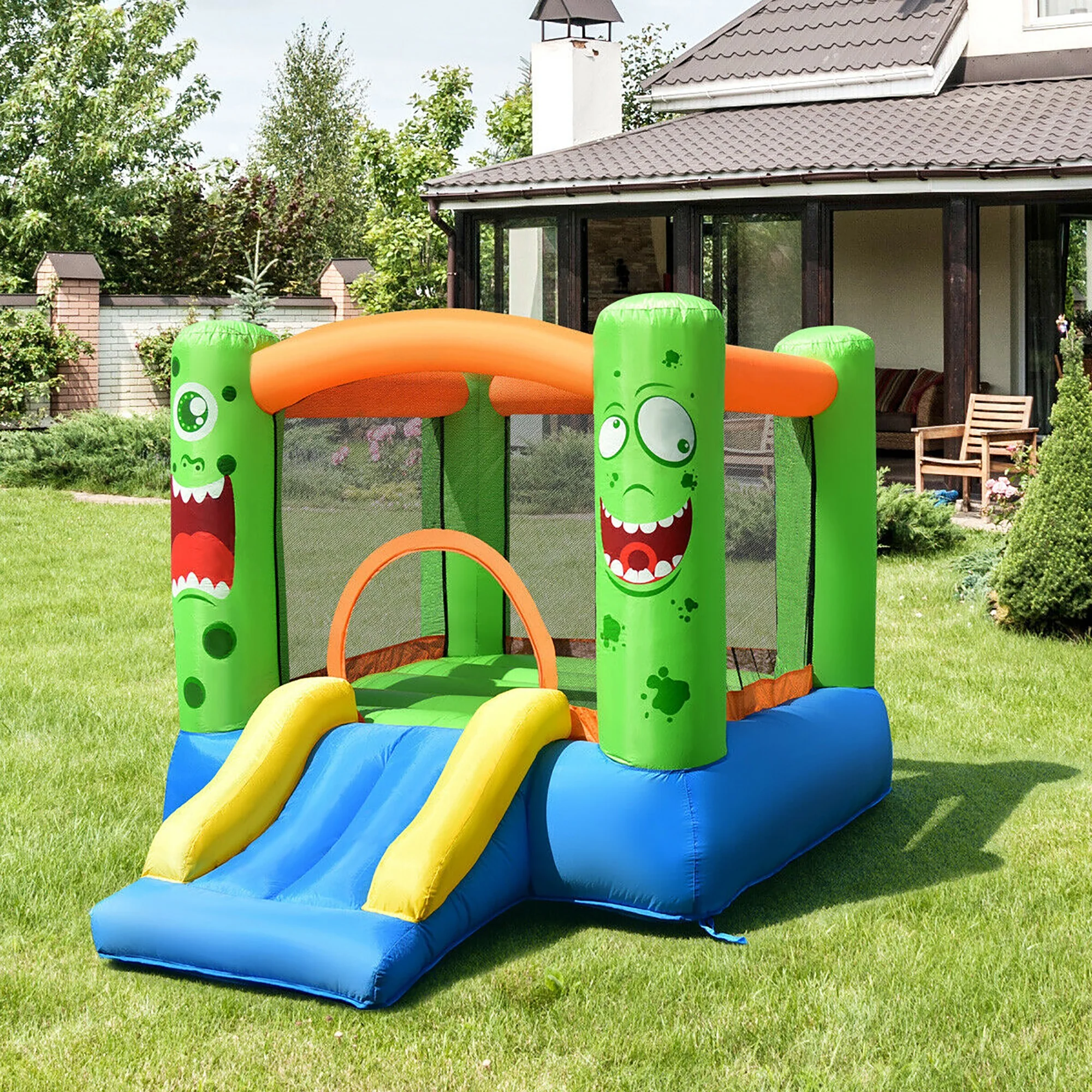 Costway Inflatable Bounce House Jumper Castle Kids Playhouse w/ Basketball Hoop & Slide (Blower NOT Included)