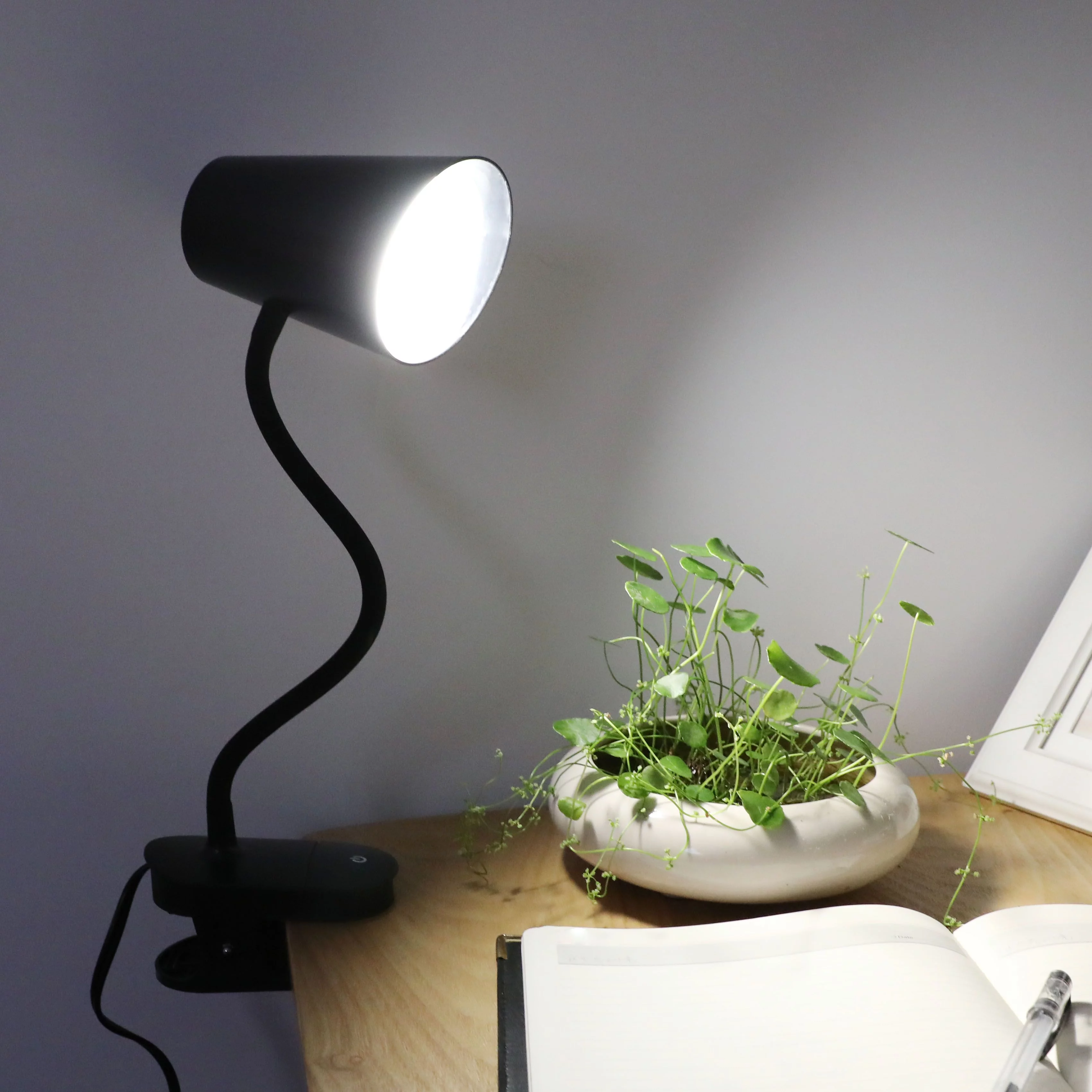 Mainstays Modern LED Clip Light with Flexible Gooseneck, Black, Matte Finish, Suitable for All Ages